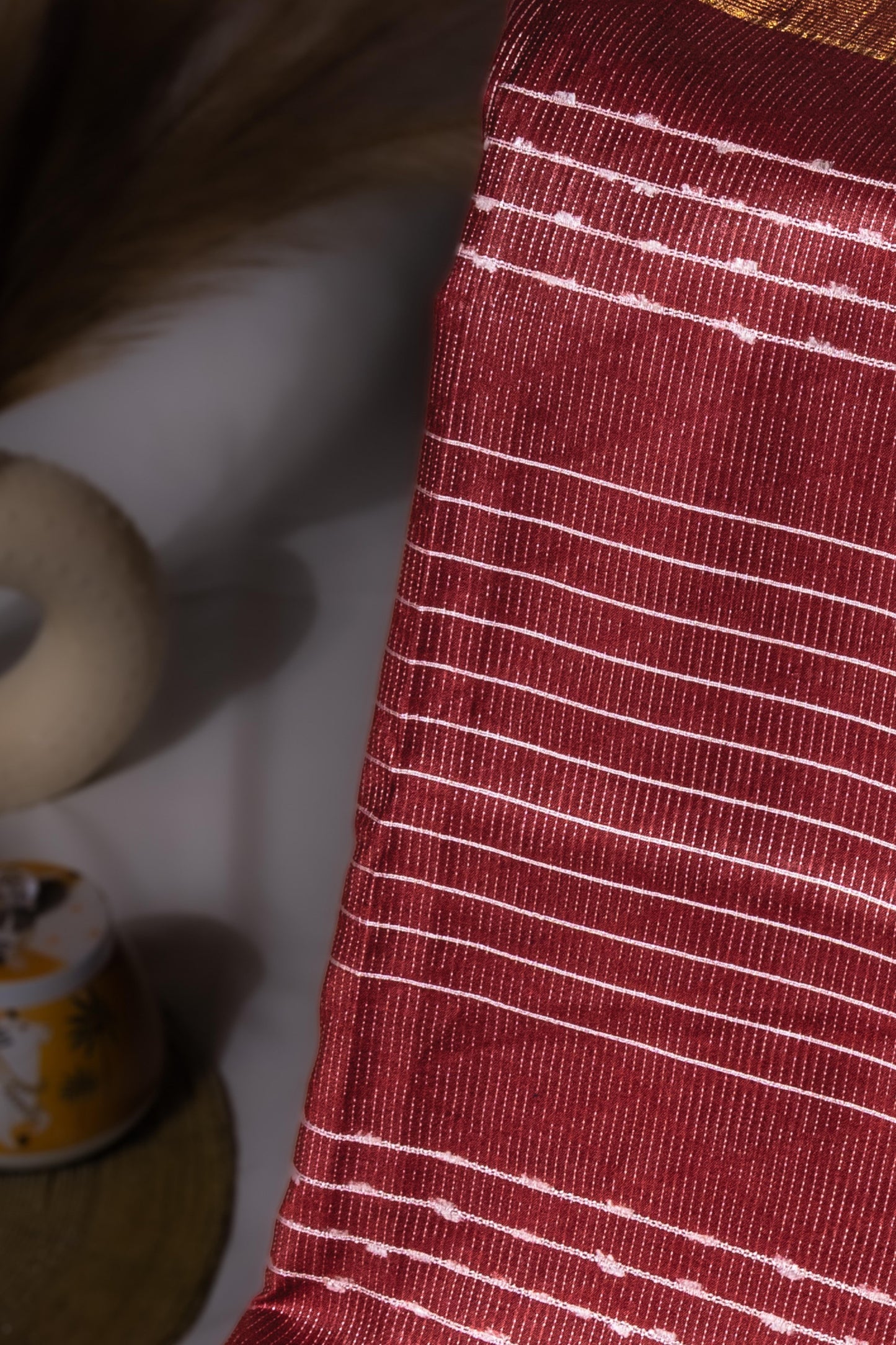 Sutrayan Ruby Weave - Handwoven Red Silk Saree with Subtle Diamond Checks and Zari Border