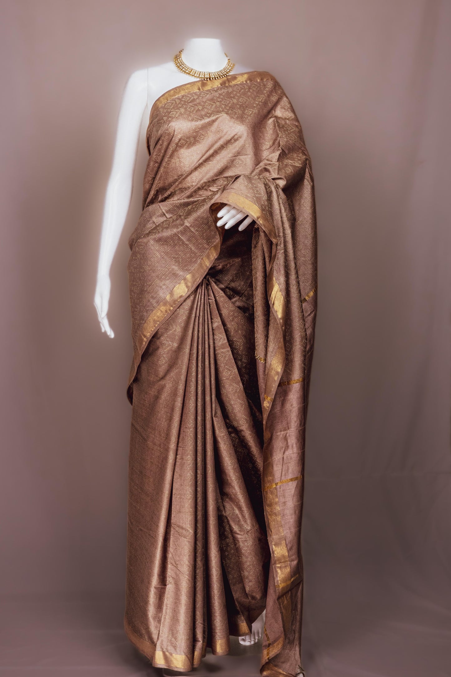 Sutrayan Sunehri Sandhya — Handwoven Bronze Silk Saree with Soft Gold Zari Accents
