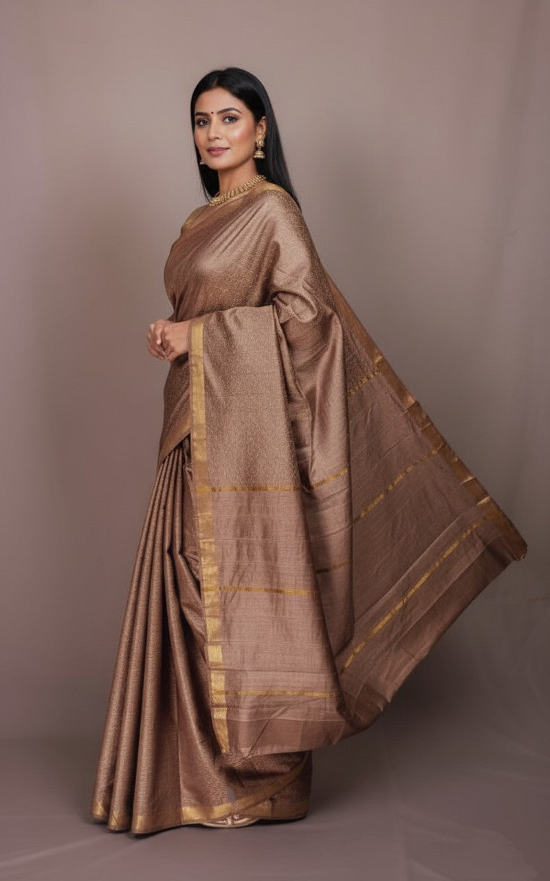 Sutrayan Sunehri Sandhya — Handwoven Bronze Silk Saree with Soft Gold Zari Accents