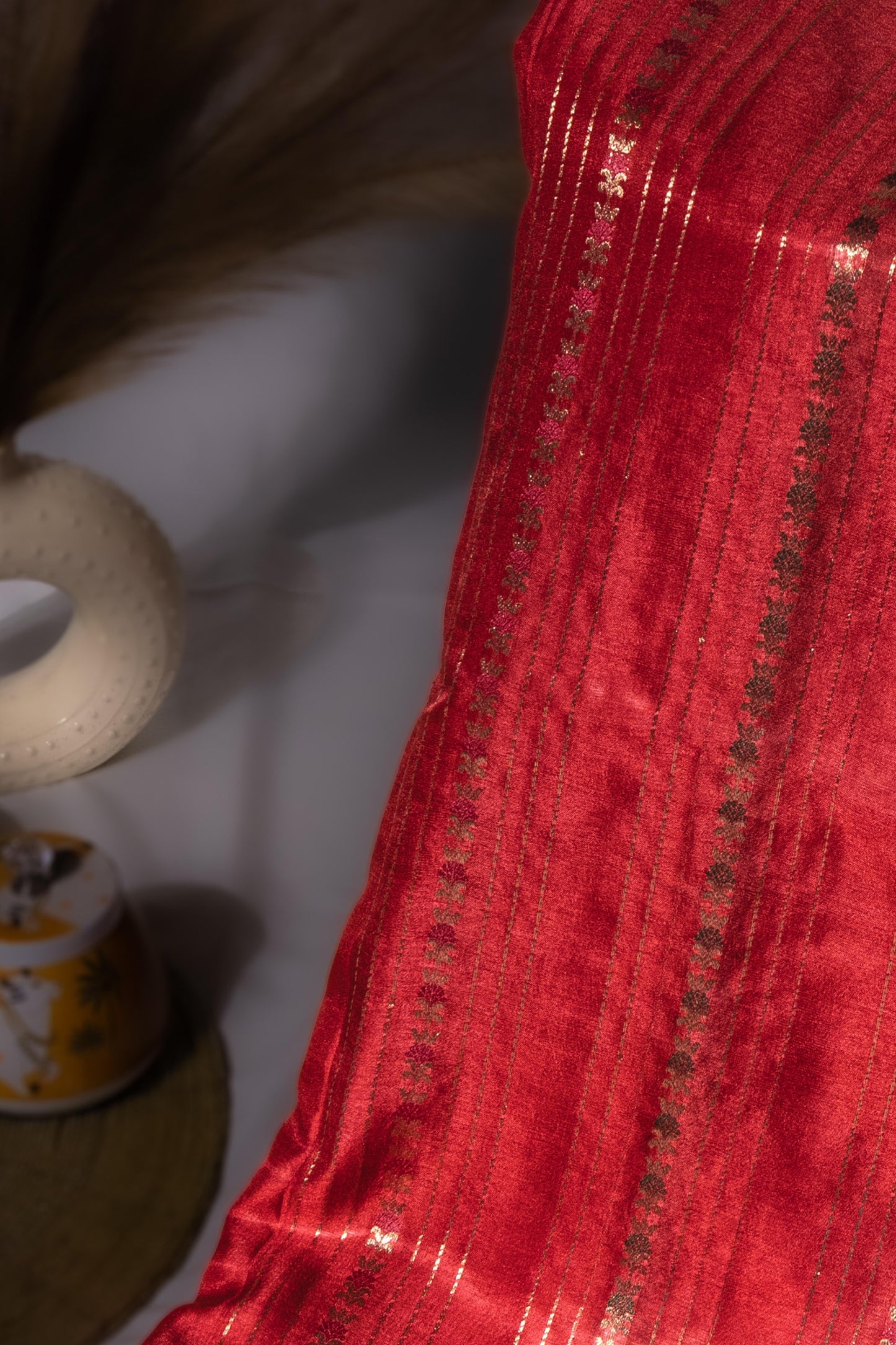 Sutrayan Scarlet Bloom — Handwoven Red Silk Saree with Floral Zari Butta