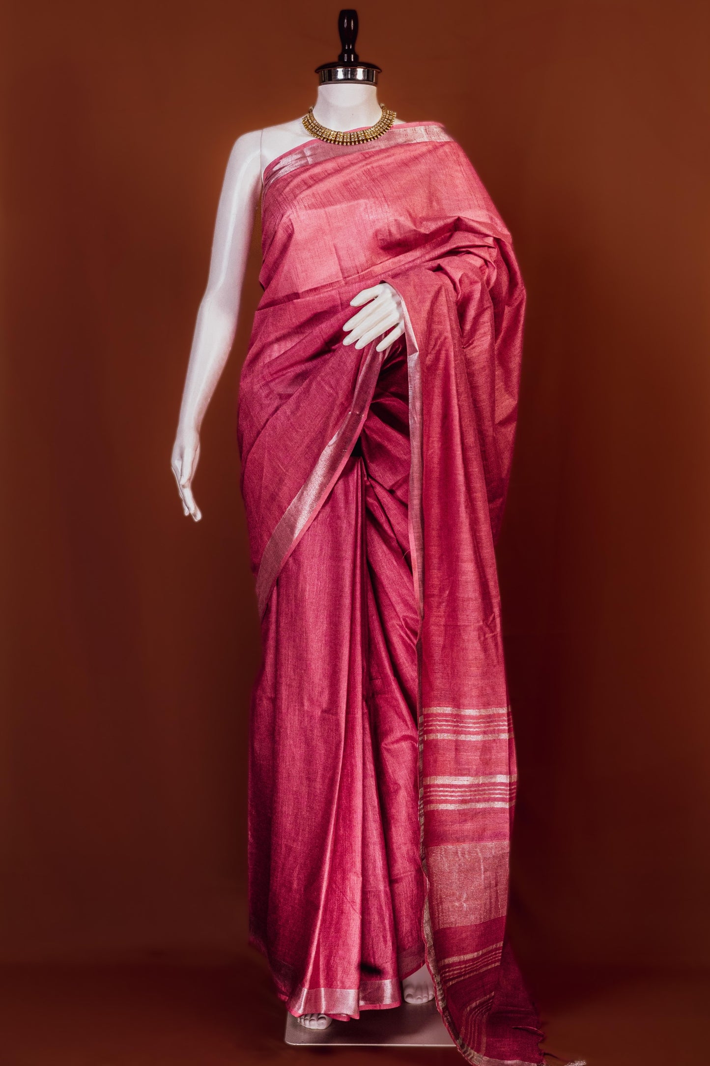 Sutrayan Blush - Handwoven Pink Cotton-Silk Saree with Subtle Silver Border