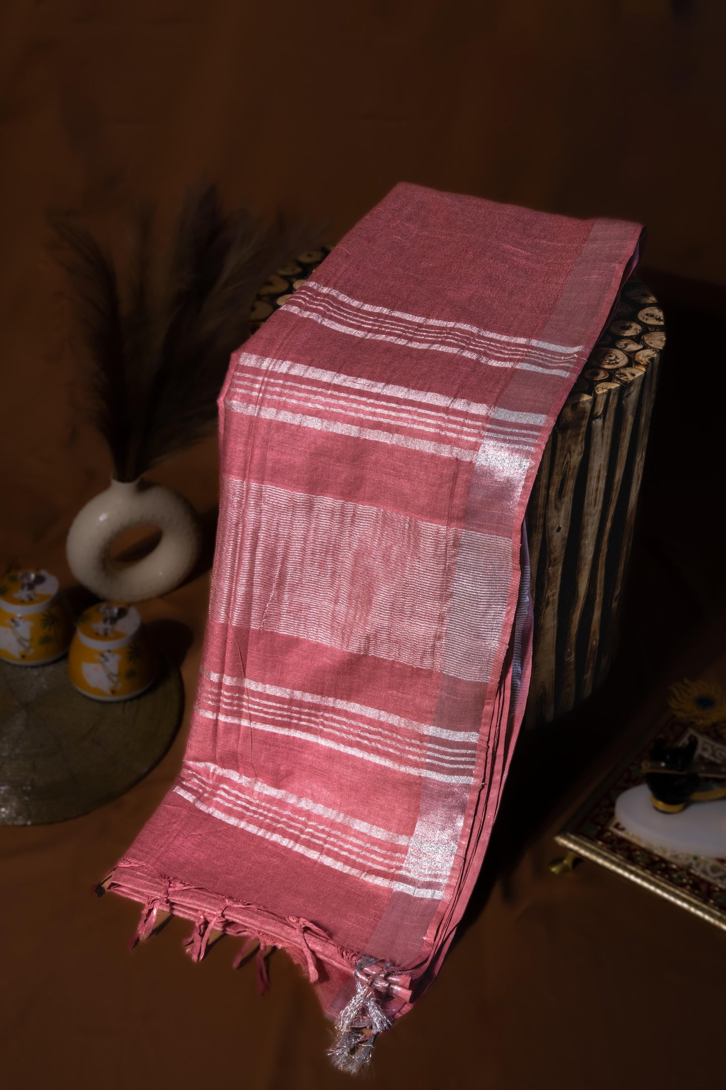 Sutrayan Blush - Handwoven Pink Cotton-Silk Saree with Subtle Silver Border
