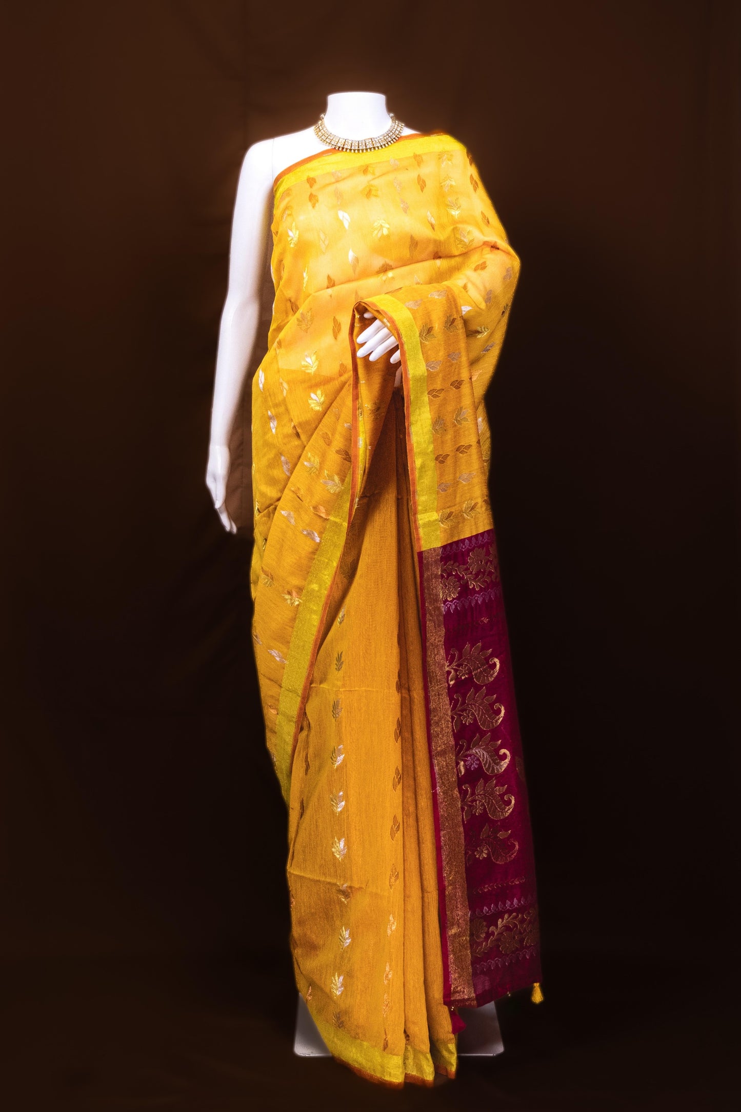 Suryamukhi Glow - Yellow Banarasi Silk Saree with Magenta Contrast Pallu