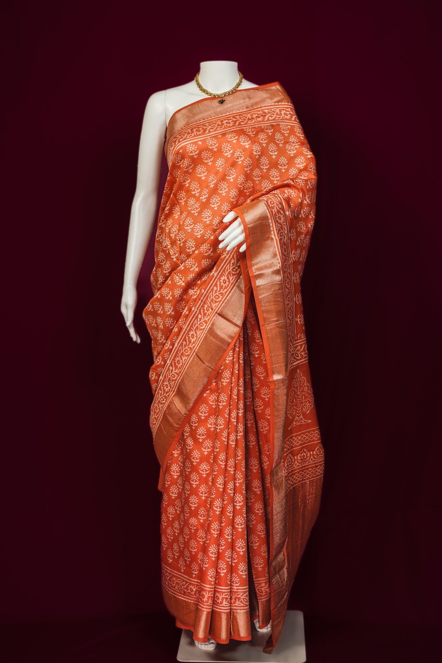 Sutrayan Kesar Bloom — Burnt Orange Maslin Silk Saree with Zari Tree Motif Pallu