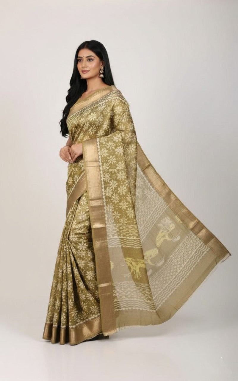 Sutrayan Golden Flora - Pure Chanderi Silk Saree with Floral Zari Weave