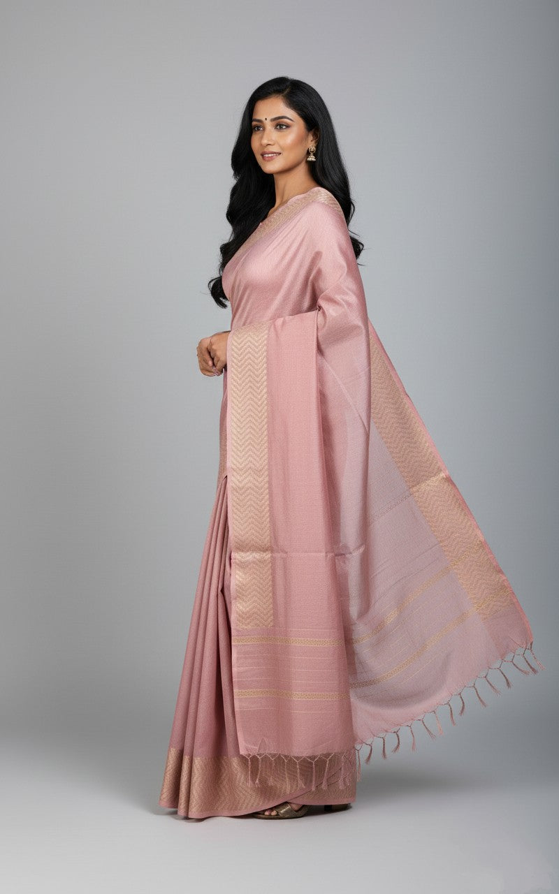 Sutrayan Rose Dust — Handwoven Chanderi Silk Saree in Subtle Blush