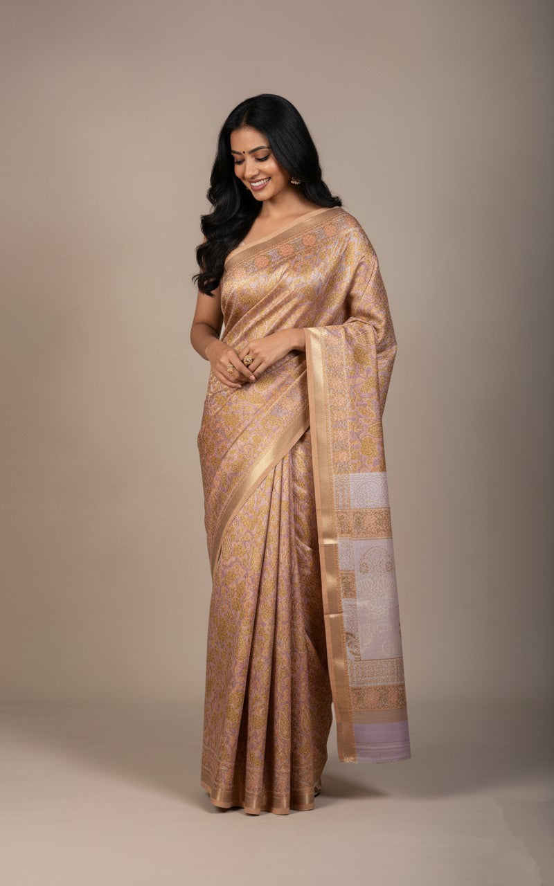 Pushkar Gold - Multicolor Floral Brocade Silk Saree