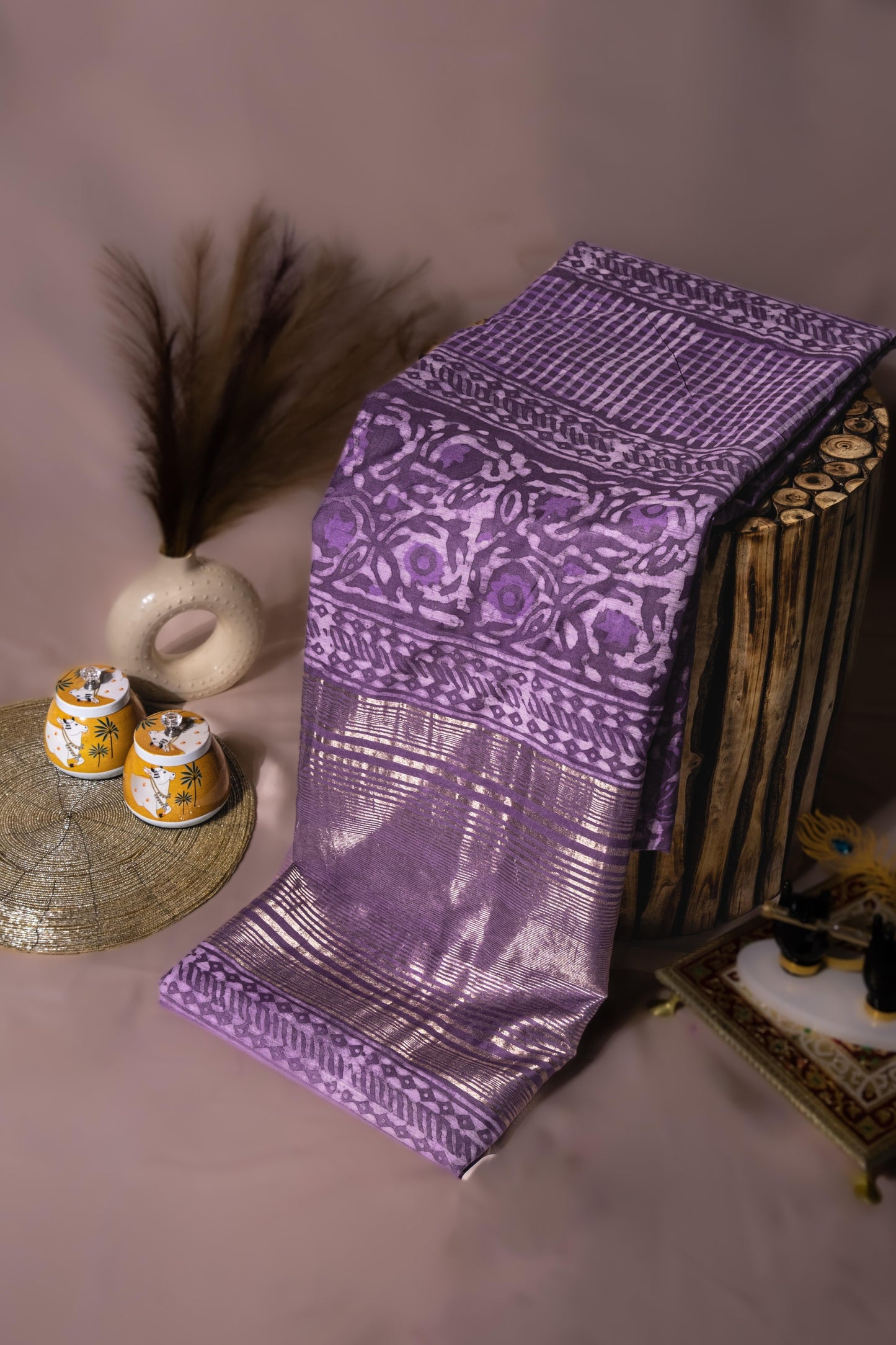 Lavender Royale — Handwoven Silk Saree with Ikat-lnspired Motifs