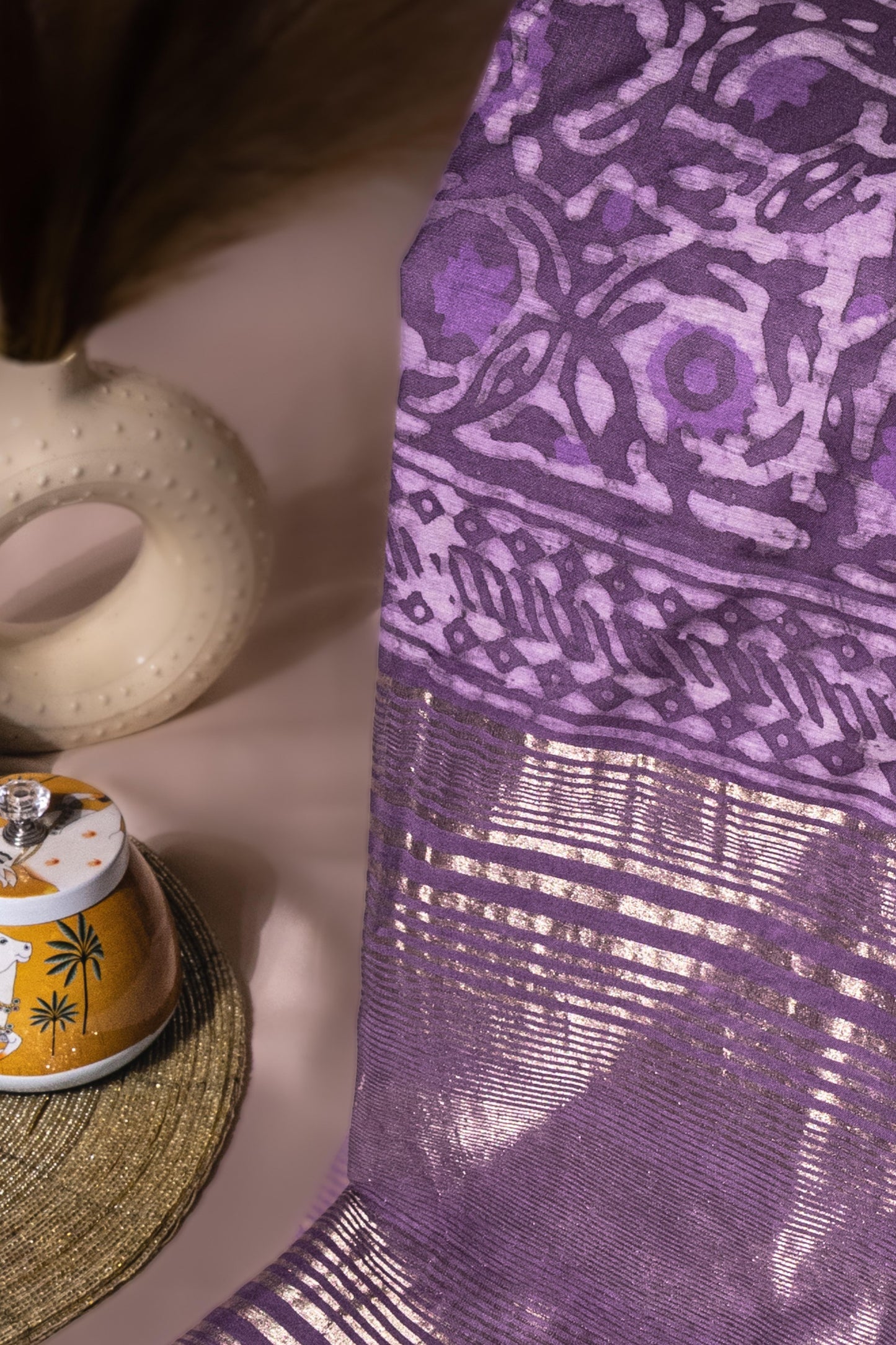 Lavender Royale — Handwoven Silk Saree with Ikat-lnspired Motifs