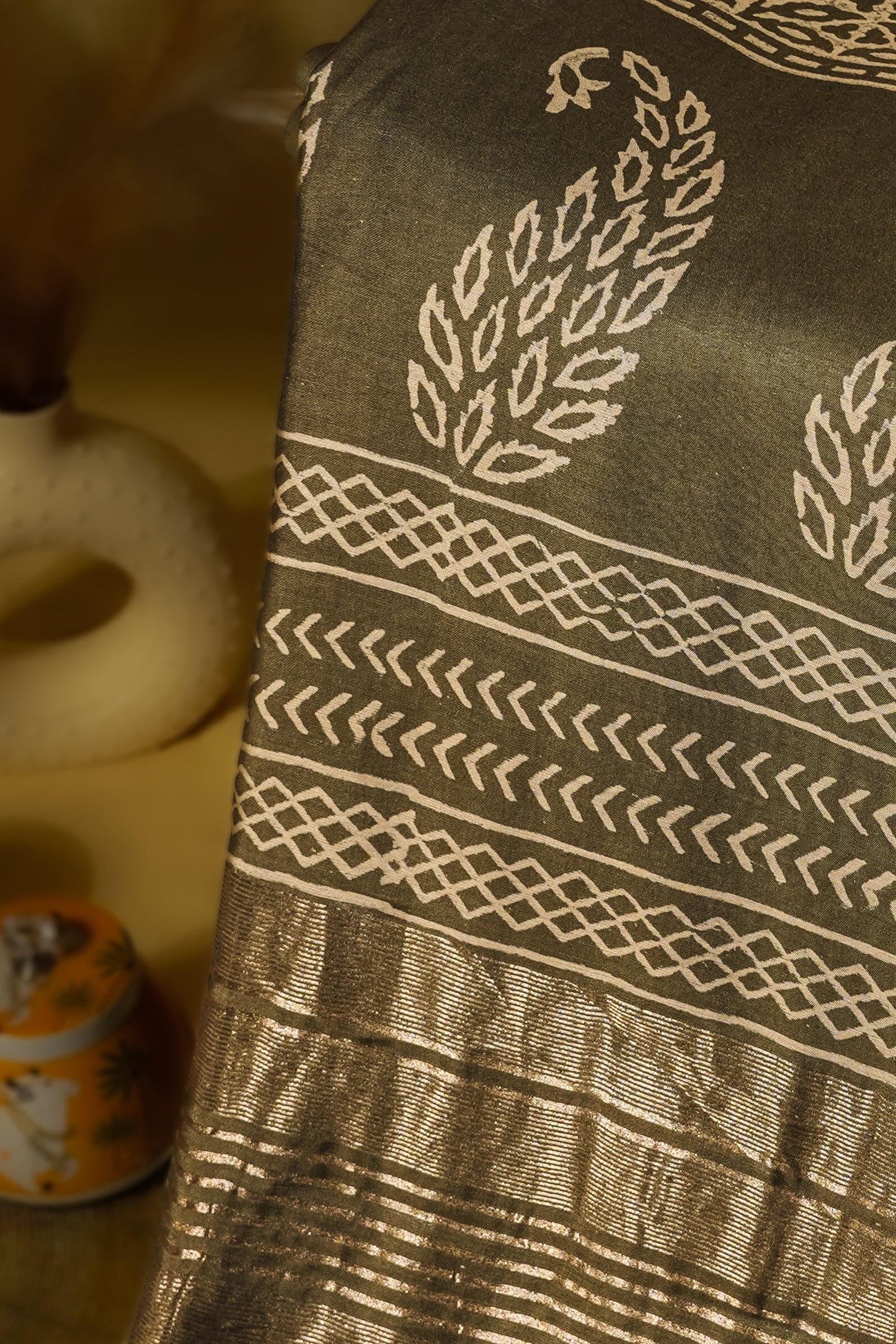 Sutrayan Obsidian Elegance — Soft Silk Saree with Diamond Buta Weave