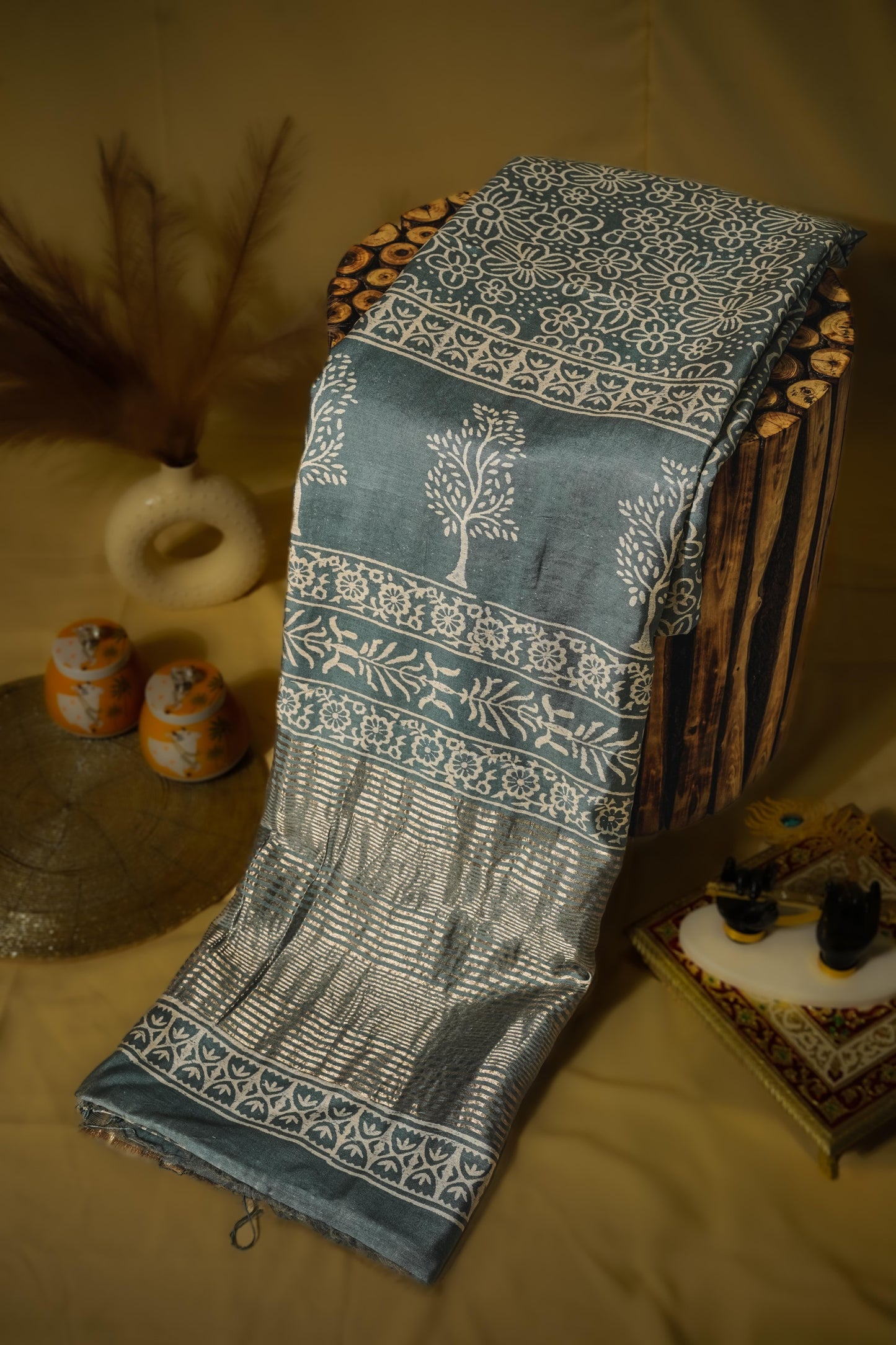 Sutrayan Teal Bloom — Soft Muslin Silk Saree with Floral Lining