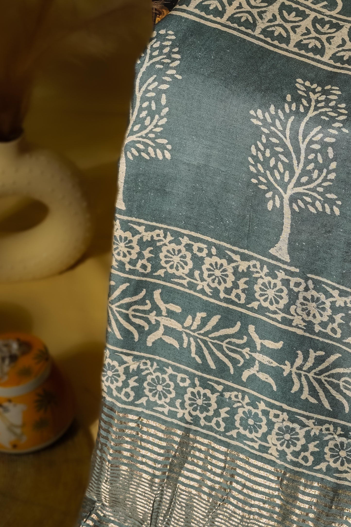 Sutrayan Teal Bloom — Soft Muslin Silk Saree with Floral Lining