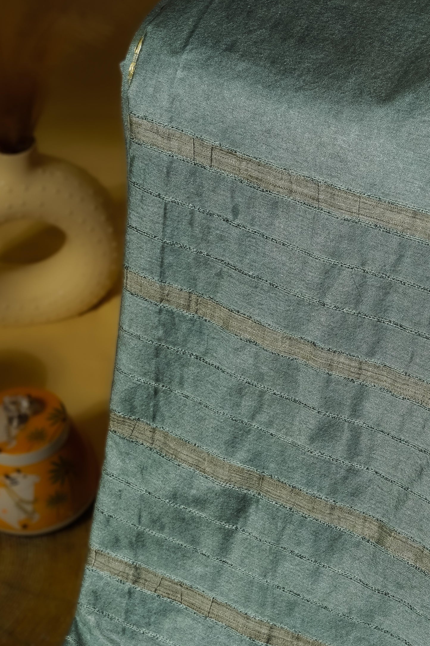 Sutrayan Teal Blue Mirage - Matte Chanderi Silk Saree with Chevron Border