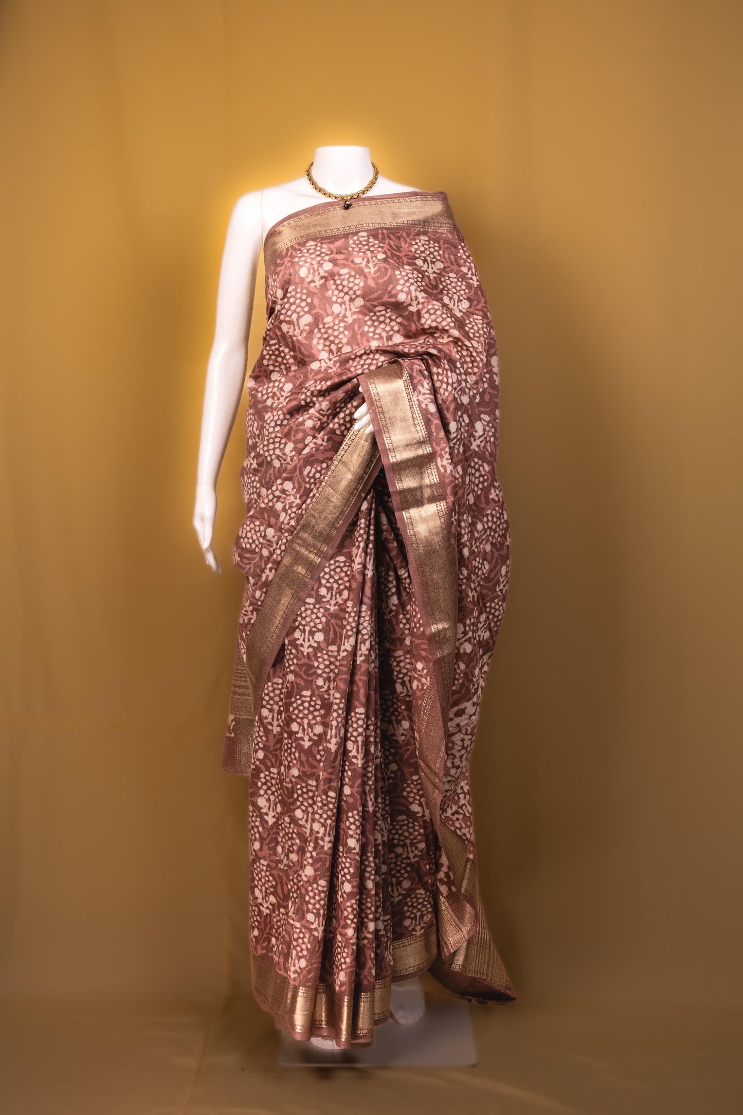 Sutrayan Rosewood Bloom — Soft Silk Saree with Vintage Floral Zari Weave