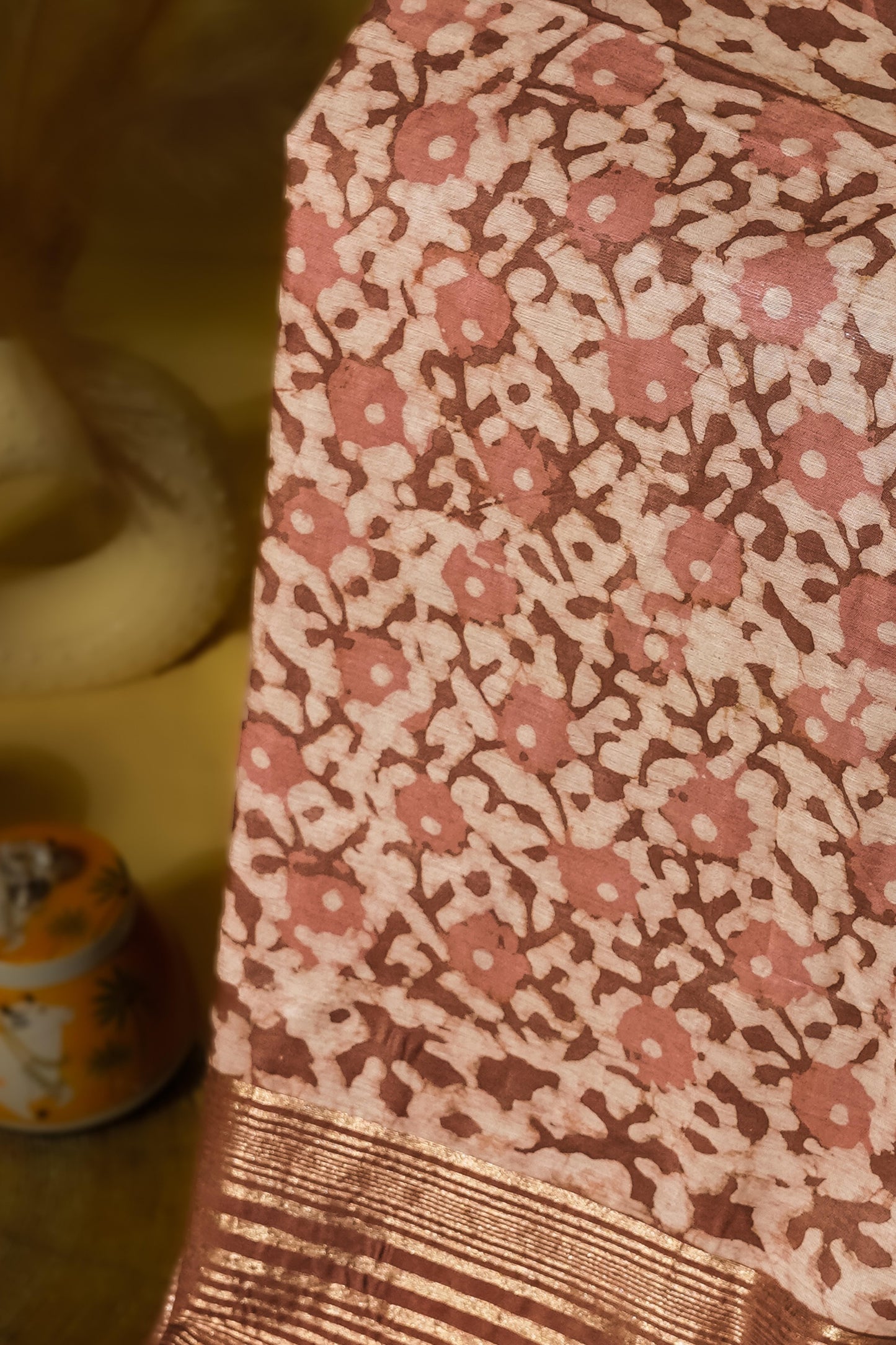 Sutrayan Rosewood Bloom — Soft Silk Saree with Vintage Floral Zari Weave