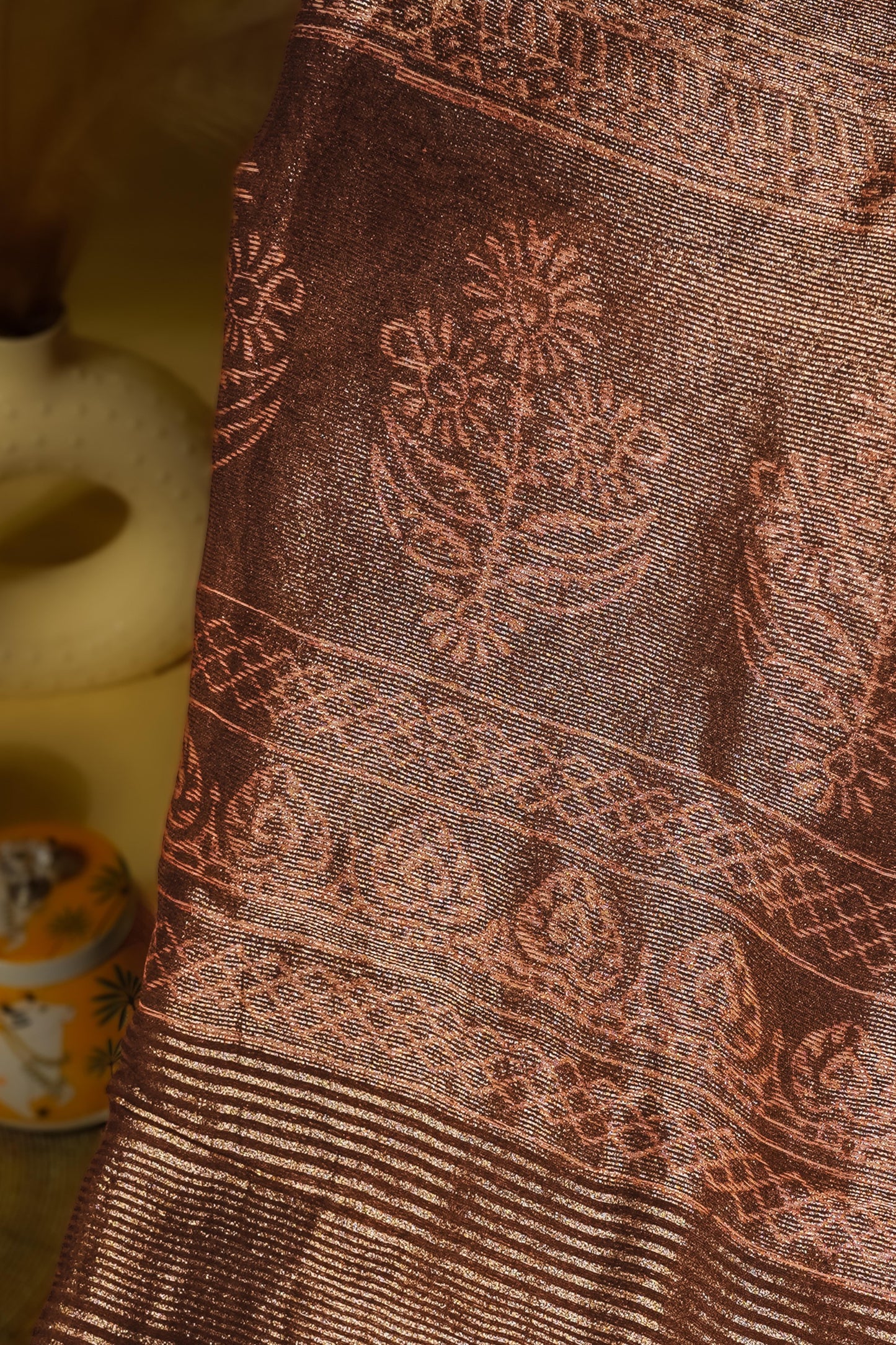 Mocha Gold Elegance — Handwoven Silk Saree with Zari Detailing