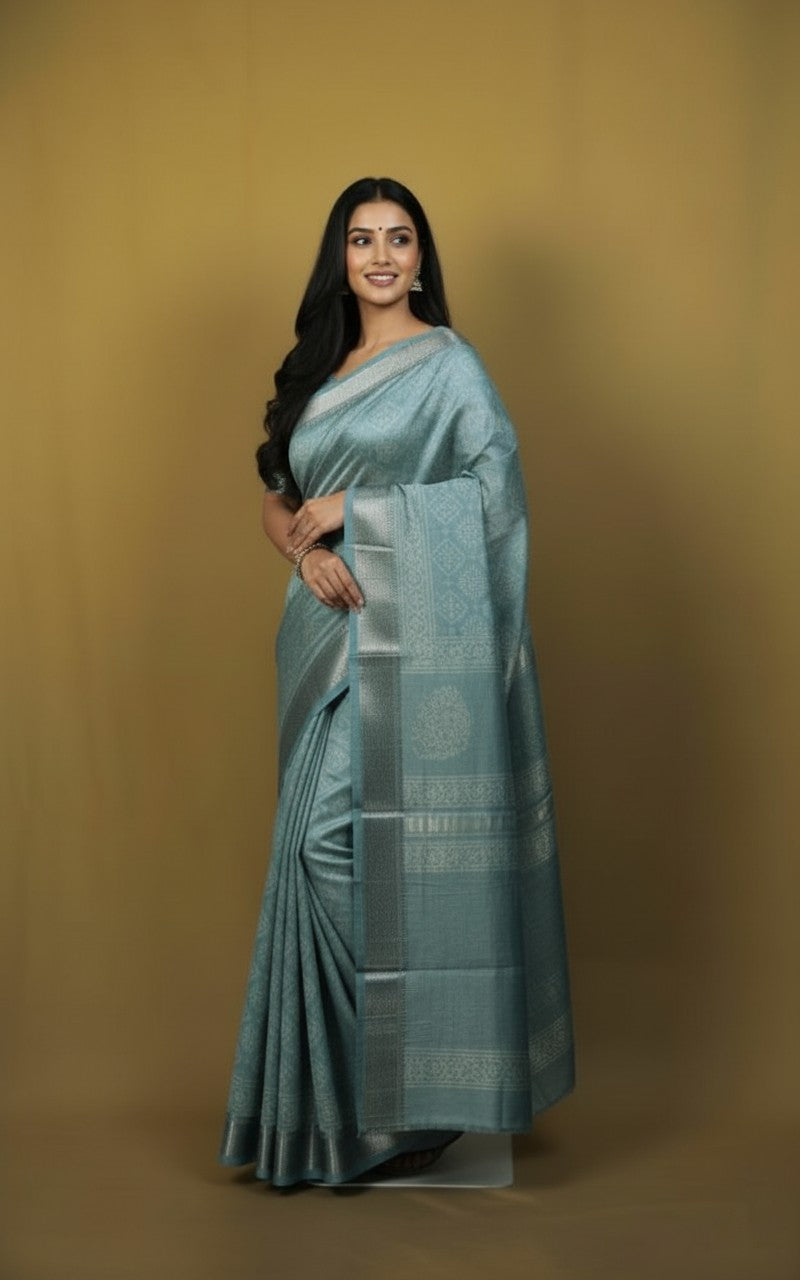 Neelkamal - Icy Teal Tissue Silk Saree