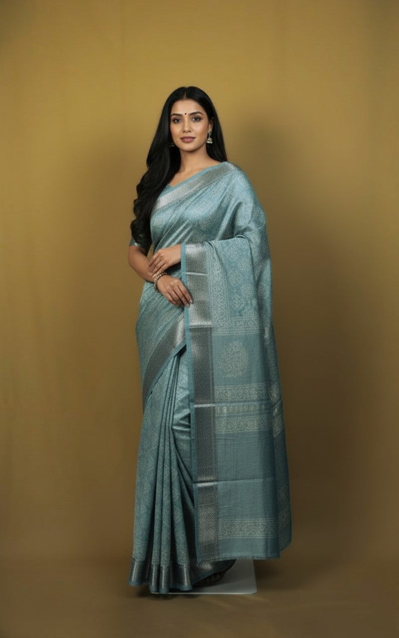 Neelkamal - Icy Teal Tissue Silk Saree