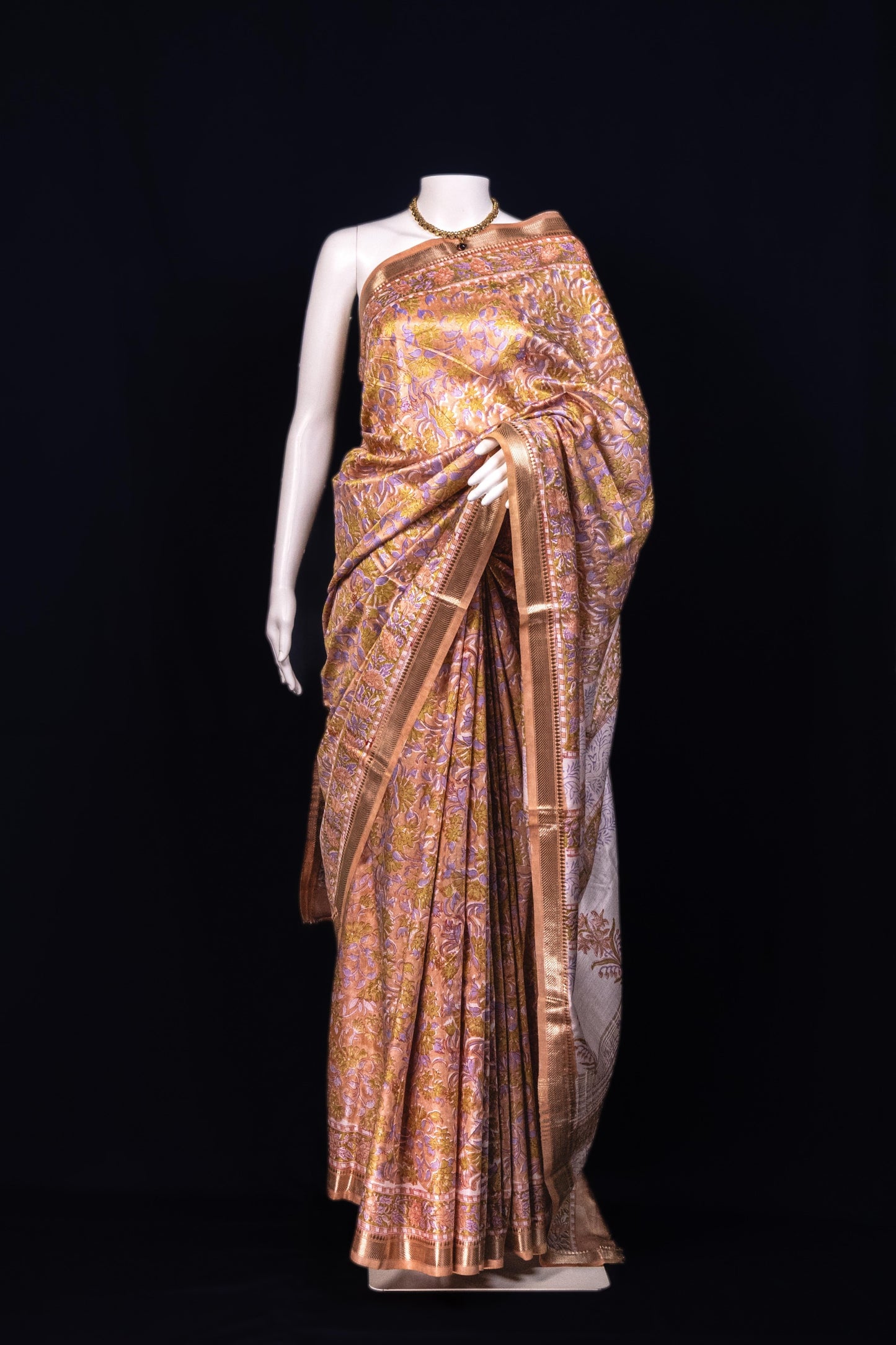 Pushkar Gold - Multicolor Floral Brocade Silk Saree