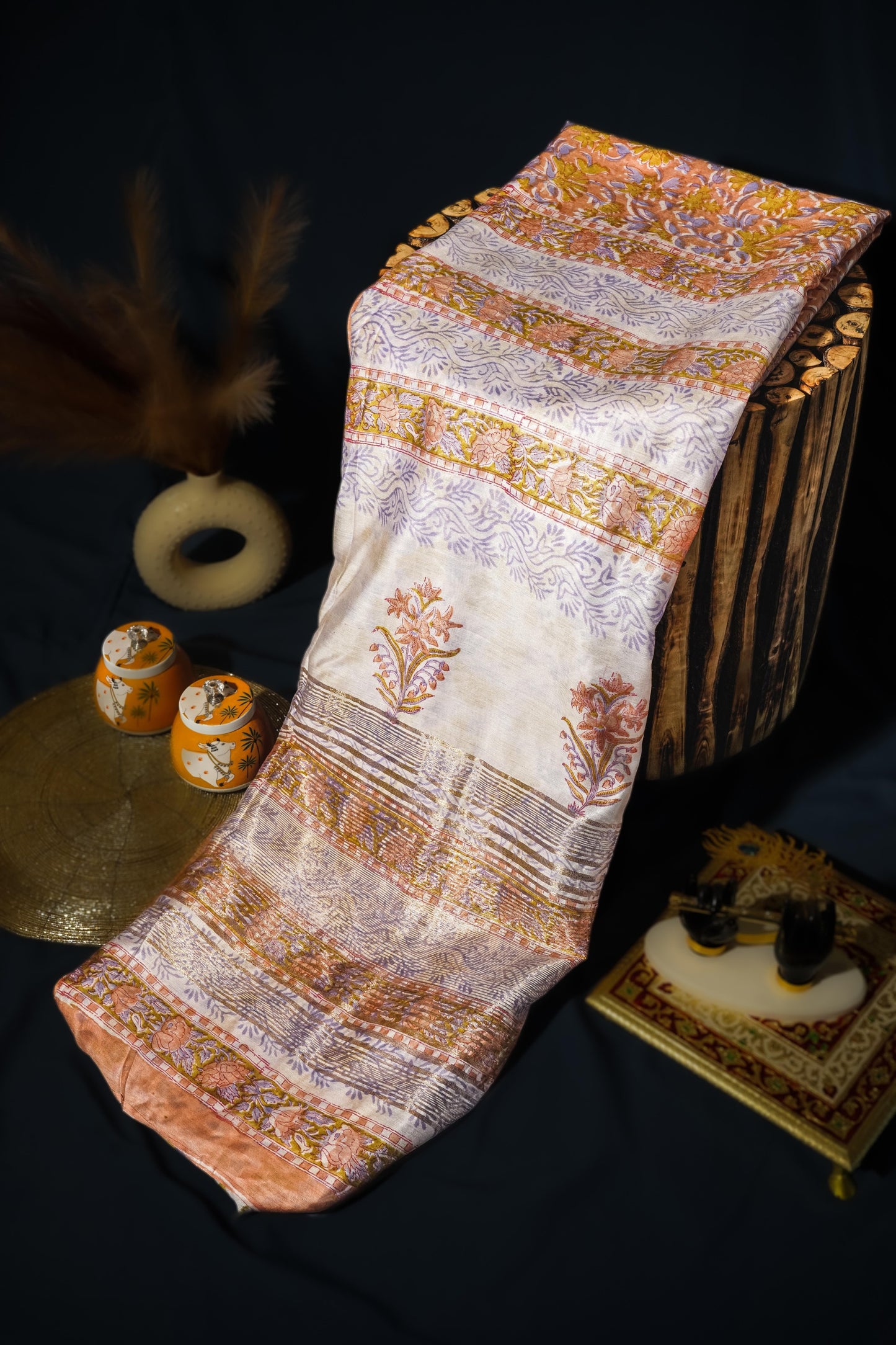 Pushkar Gold - Multicolor Floral Brocade Silk Saree