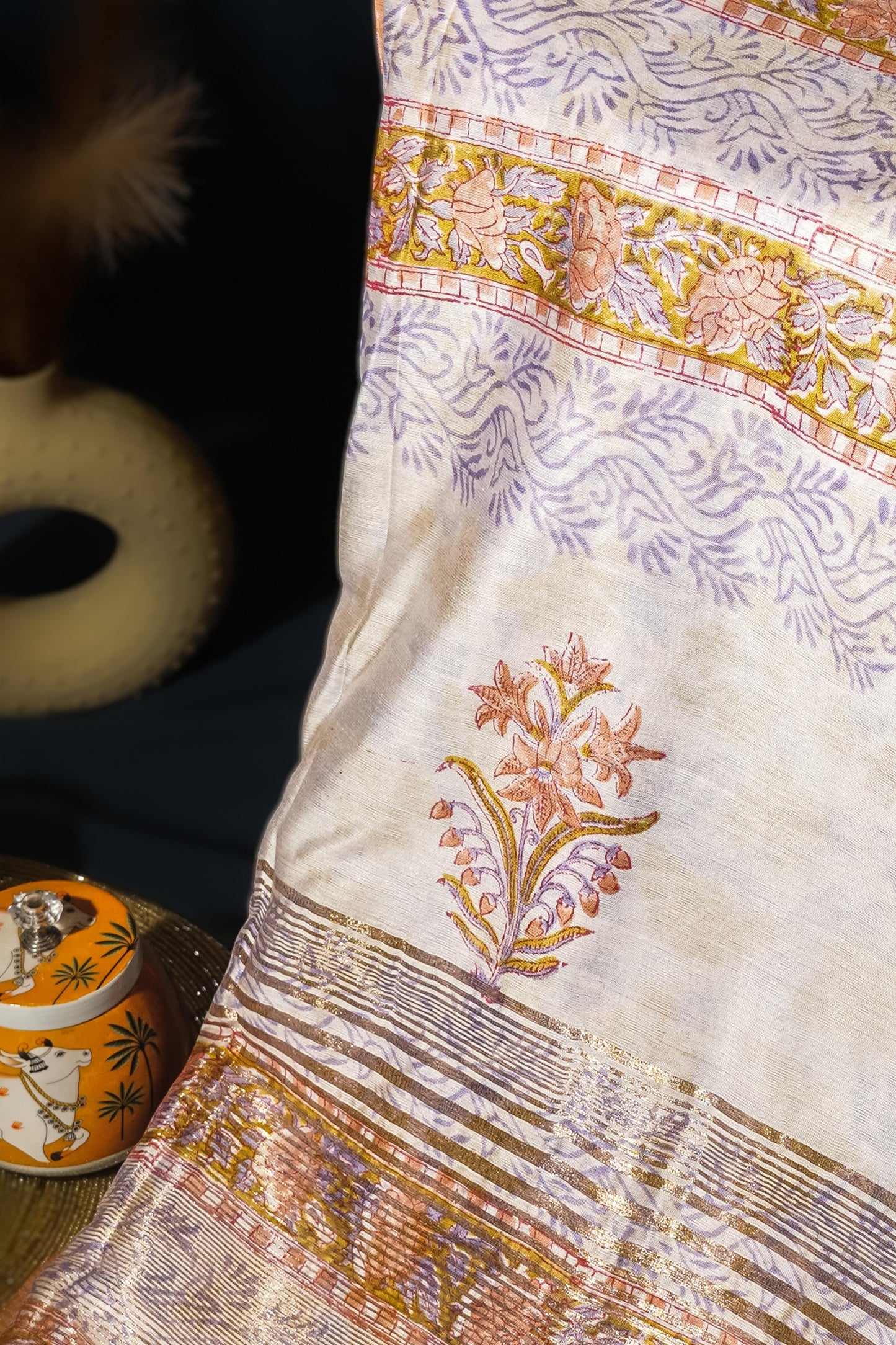 Pushkar Gold - Multicolor Floral Brocade Silk Saree
