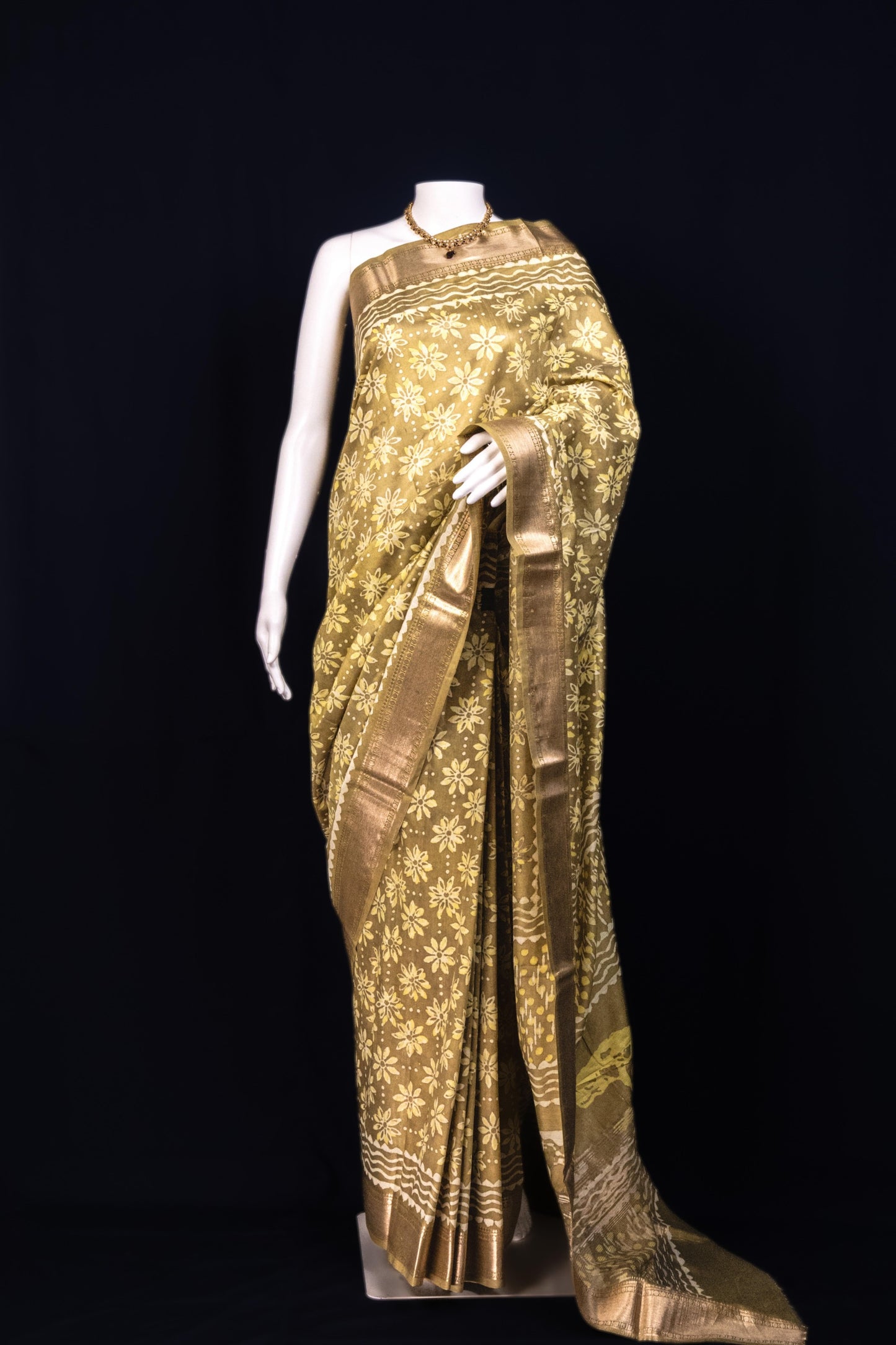 Sutrayan Golden Flora - Pure Chanderi Silk Saree with Floral Zari Weave