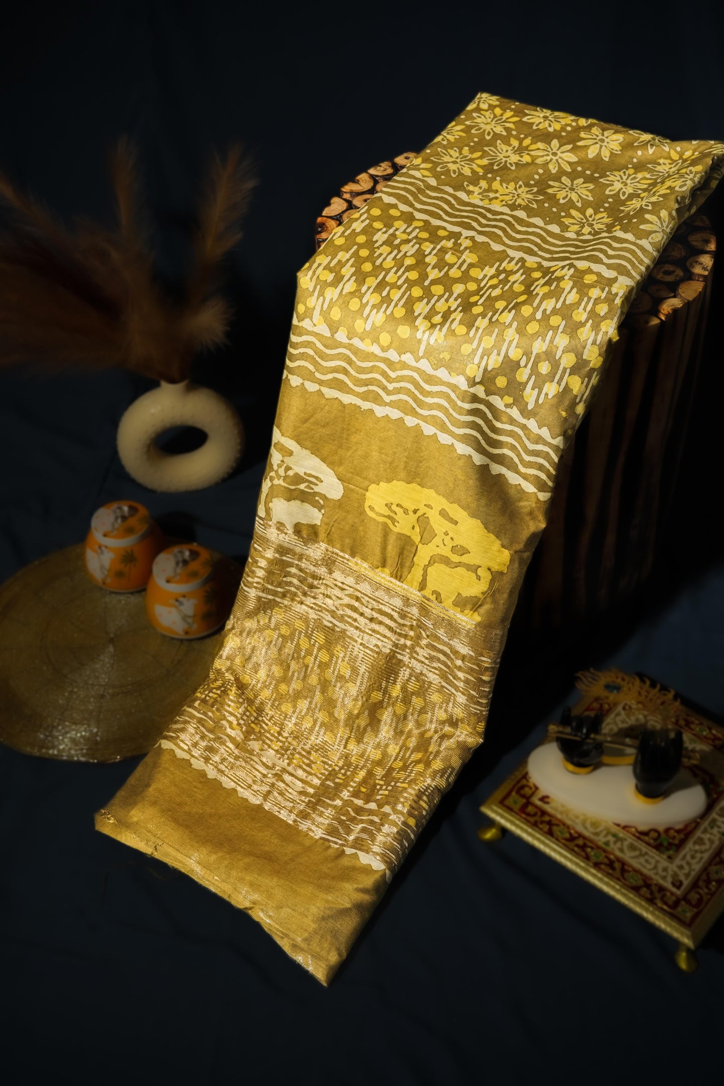 Sutrayan Golden Flora - Pure Chanderi Silk Saree with Floral Zari Weave