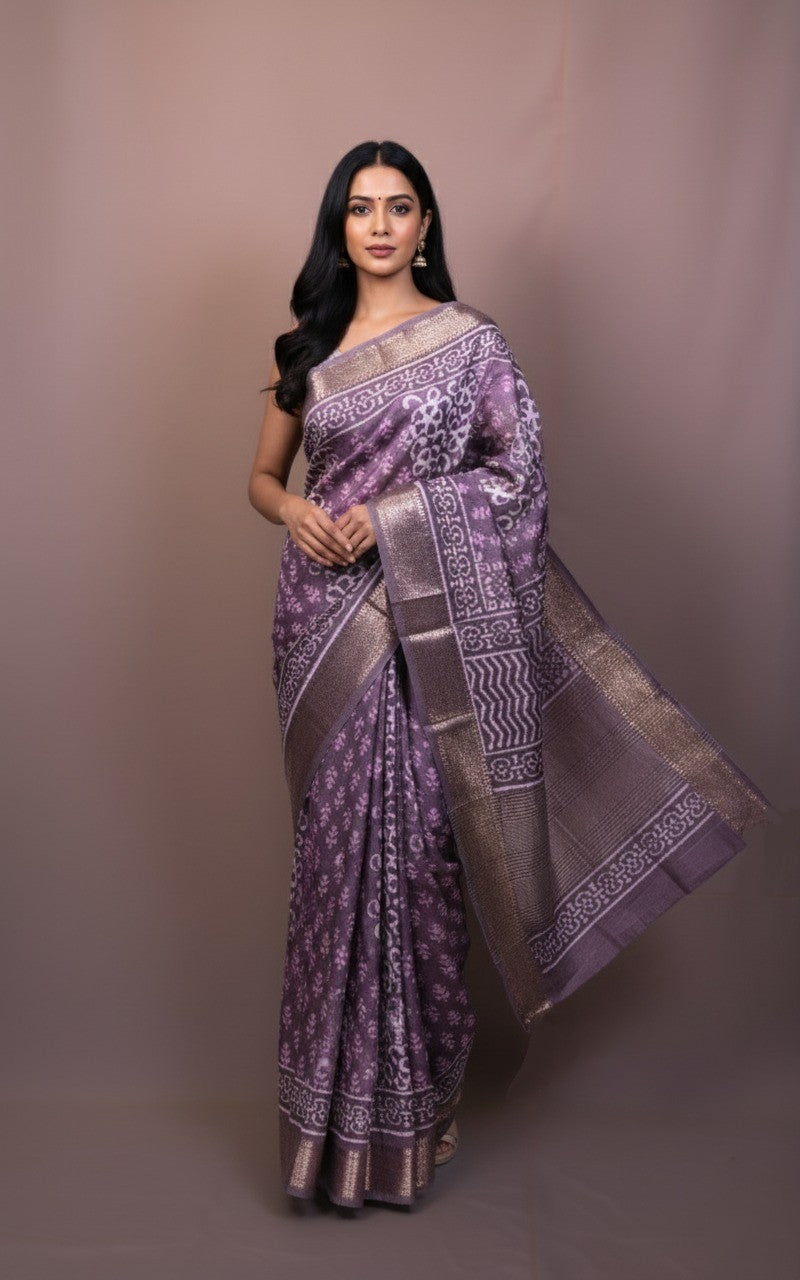 Sutrayan Lavender Sheen - Soft Silk Saree with Dual-Tone Zari Work