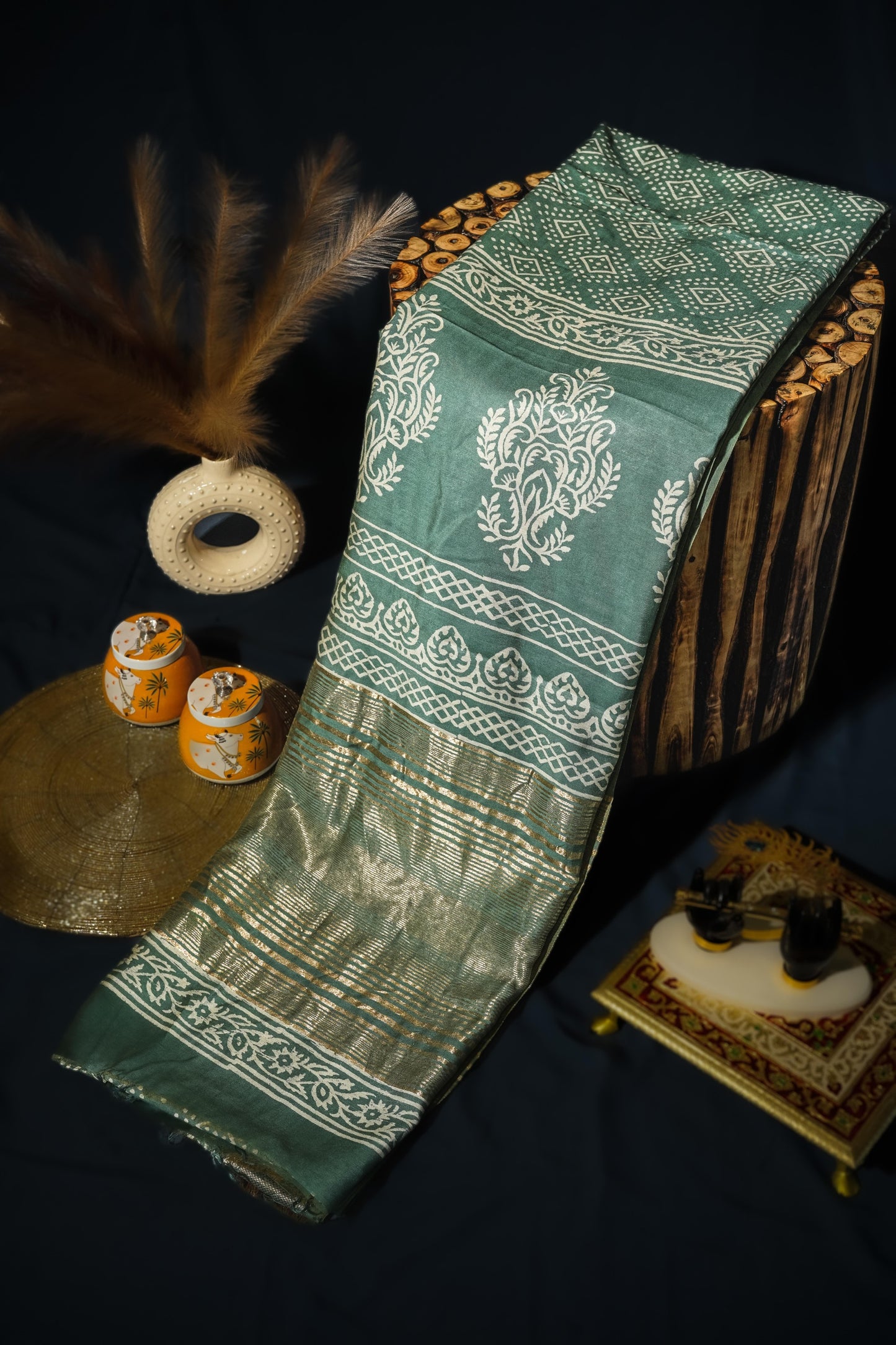Maitri Teal Green - Muslin Silk Saree
