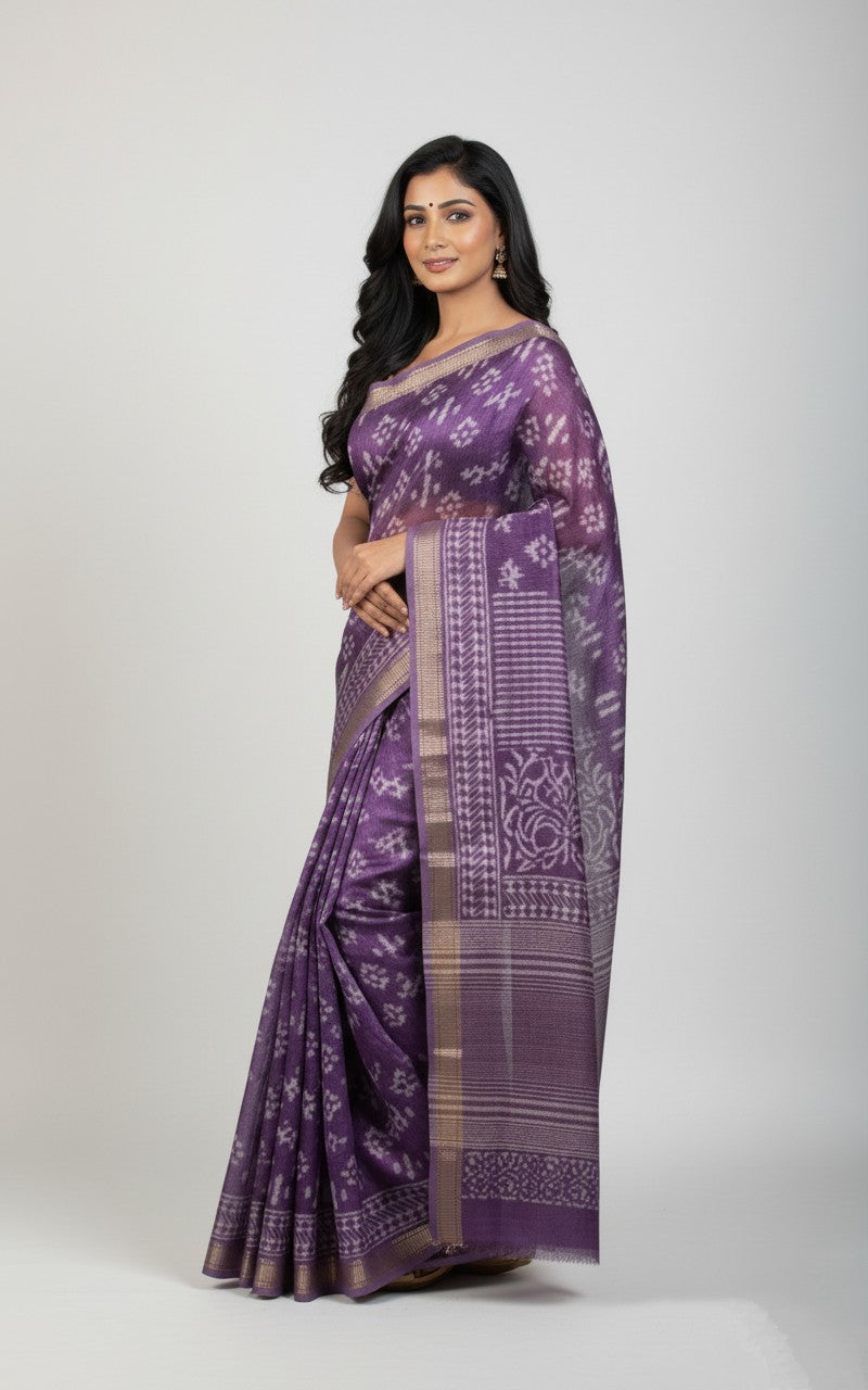 Lavender Royale — Handwoven Silk Saree with Ikat-lnspired Motifs