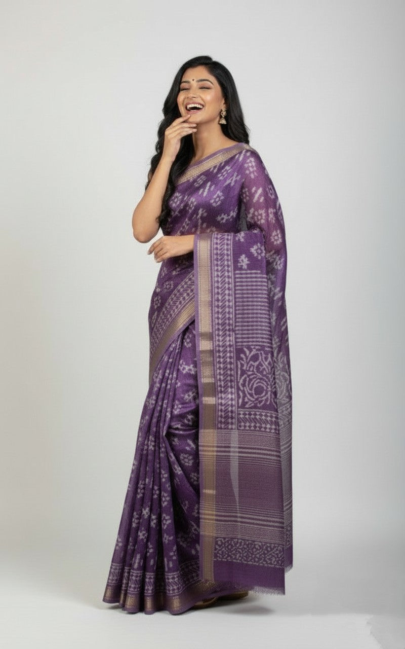 Lavender Royale — Handwoven Silk Saree with Ikat-lnspired Motifs