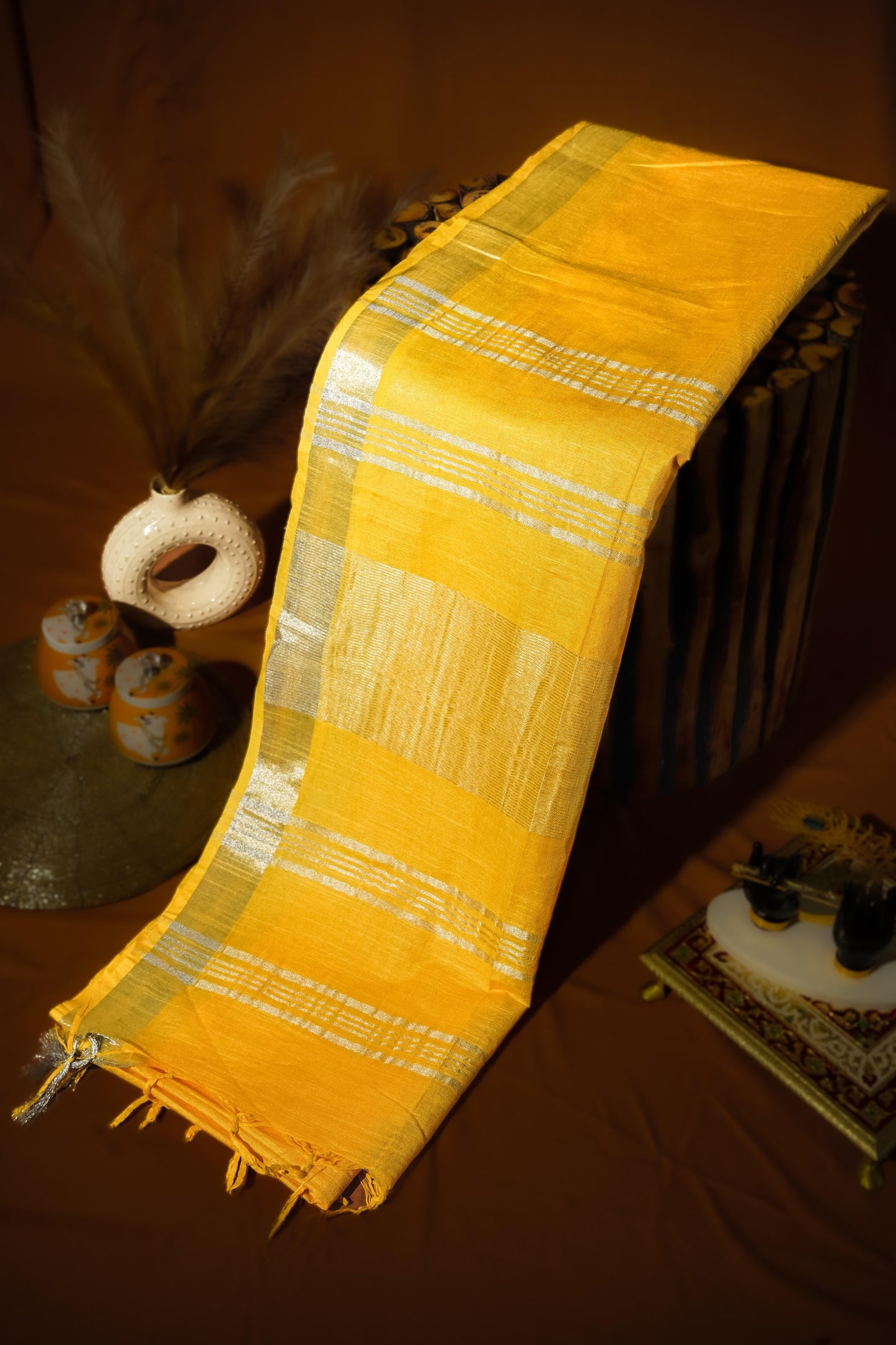 Sutrayan Radiance - Handwoven Yellow Cotton Silk Saree with Subtle Zari Accents