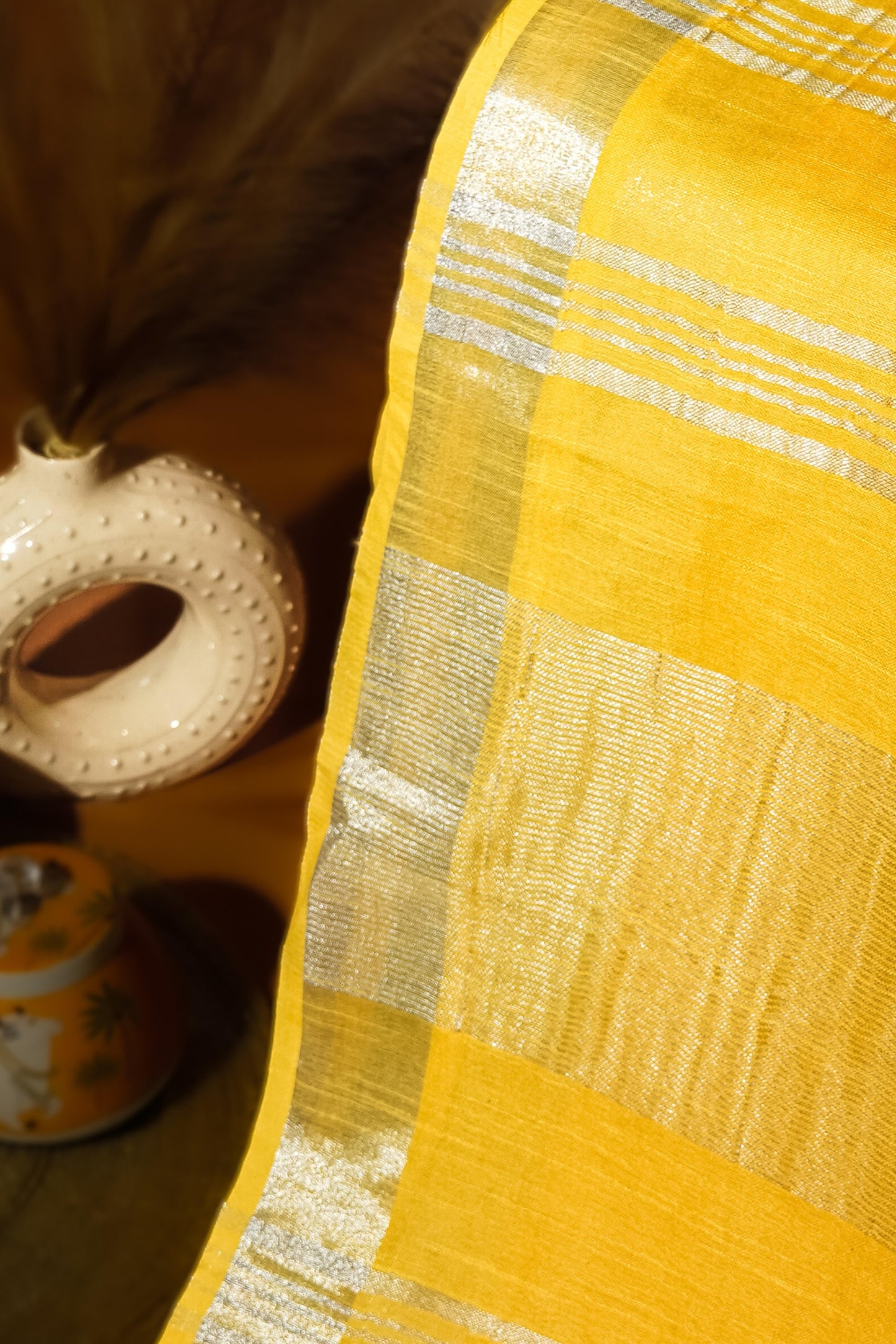 Sutrayan Radiance - Handwoven Yellow Cotton Silk Saree with Subtle Zari Accents