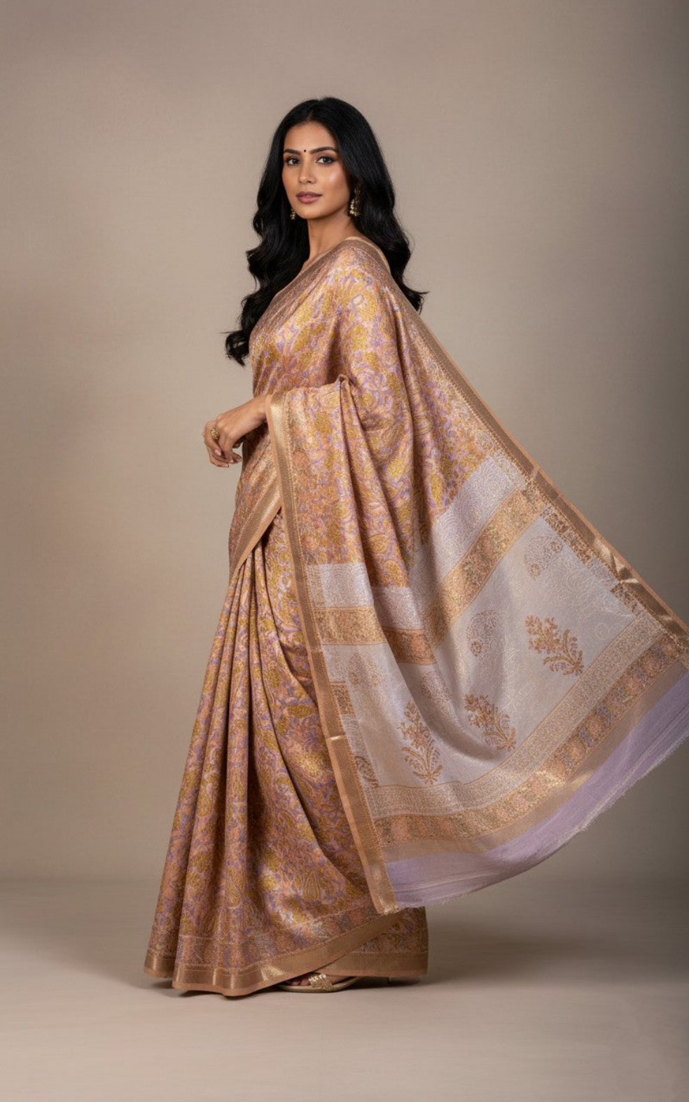 Pushkar Gold - Multicolor Floral Brocade Silk Saree