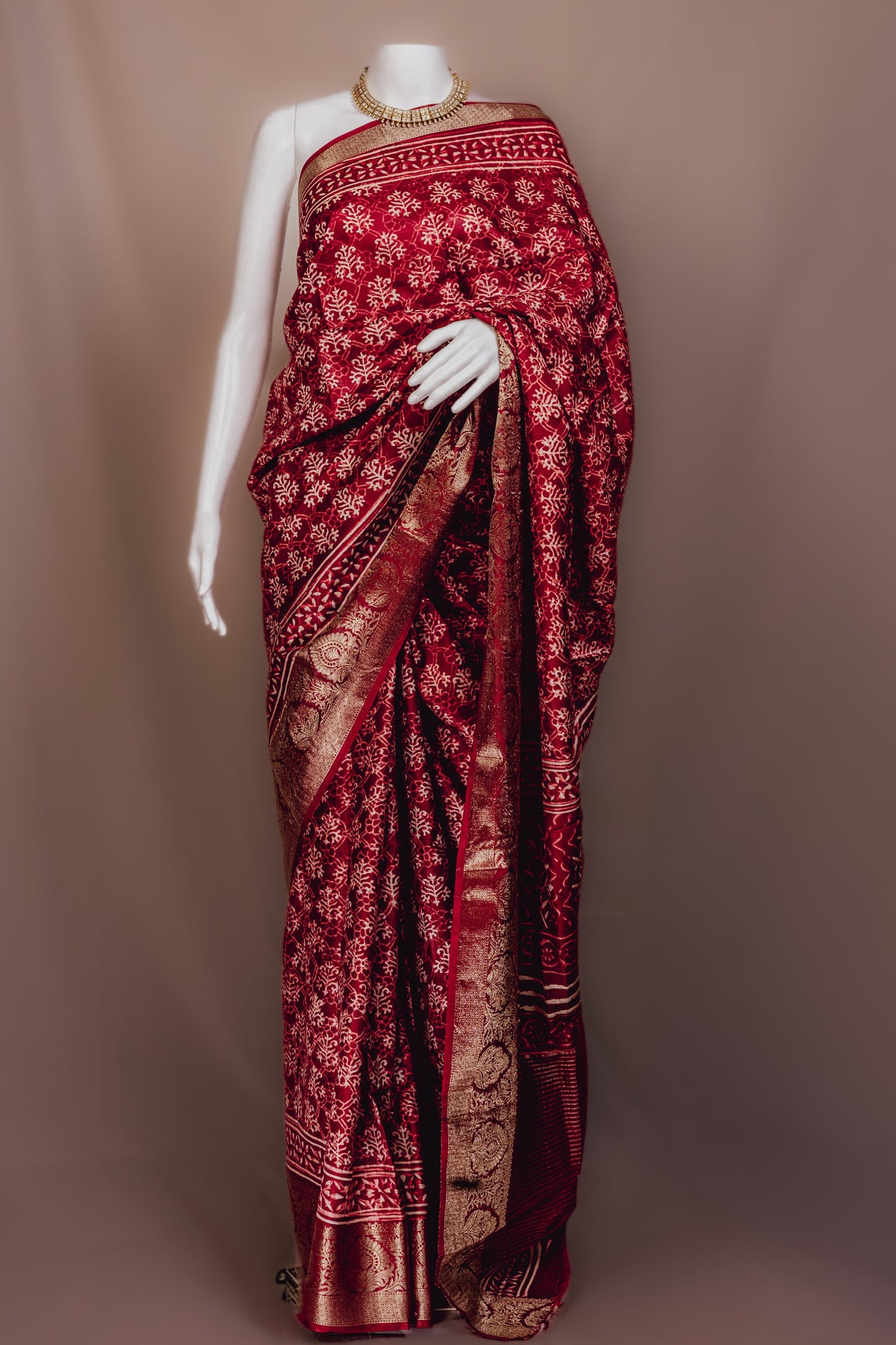Sutrayan Maroon Majesty - Handwoven Silk Saree with Antique Zari Weave and Traditional Buta