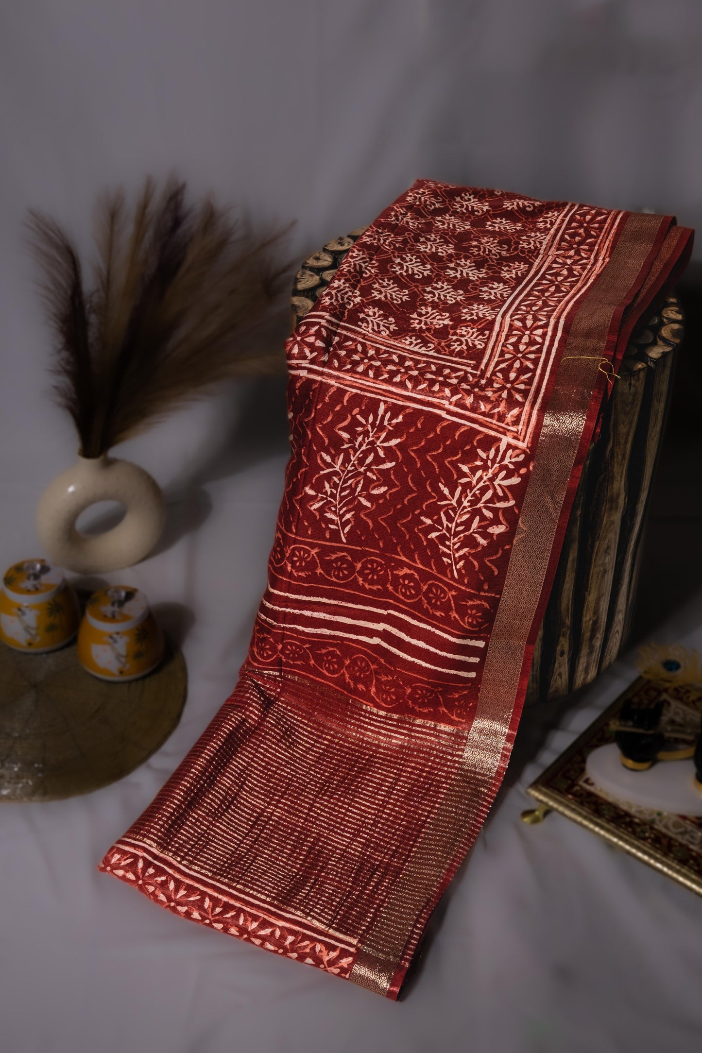 Sutrayan Maroon Majesty - Handwoven Silk Saree with Antique Zari Weave and Traditional Buta