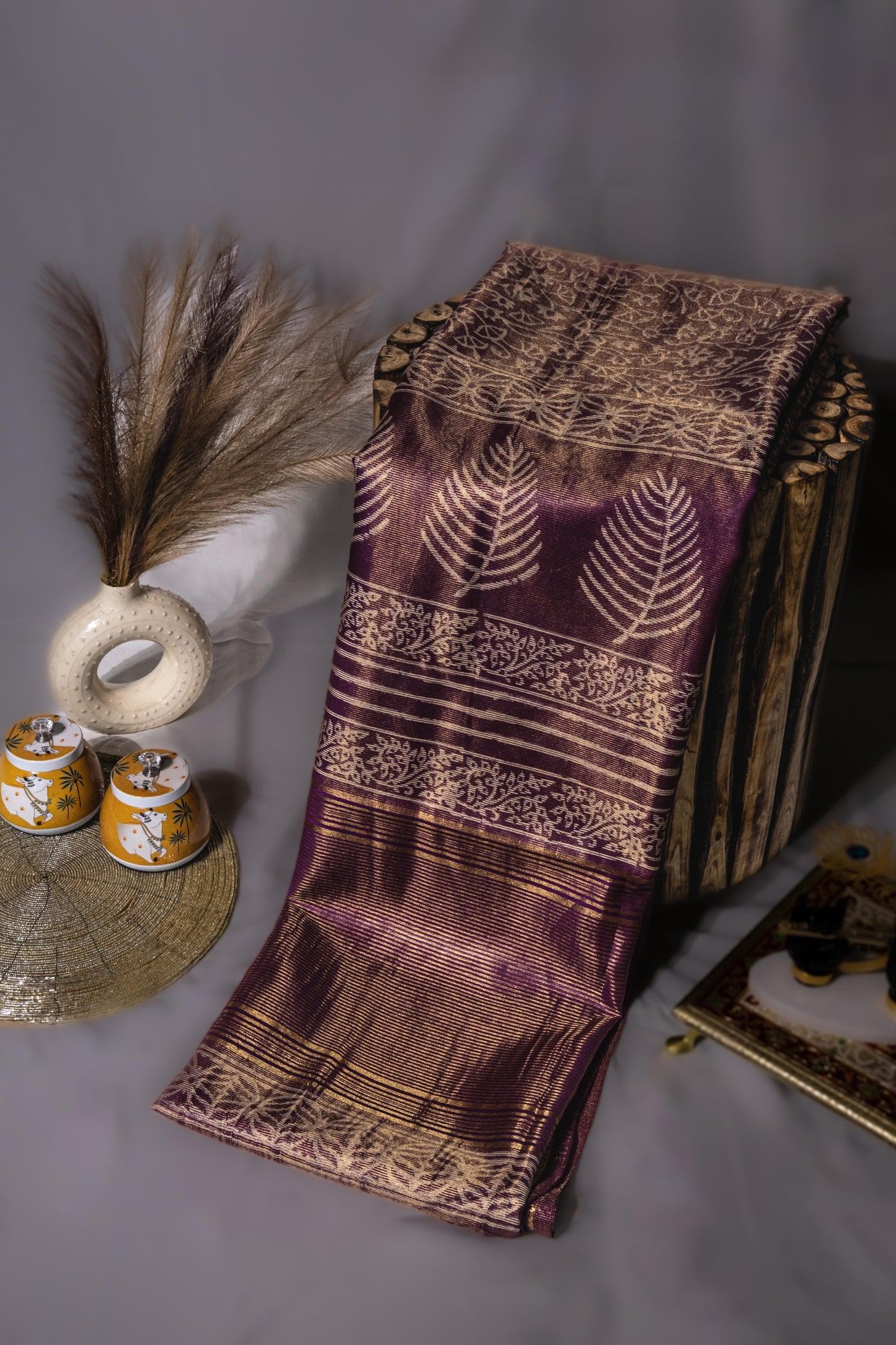 Sutrayan Vanya Vriksha - Handwoven Plum Silk Saree with Intricate Tree Motifs and Antique Zari