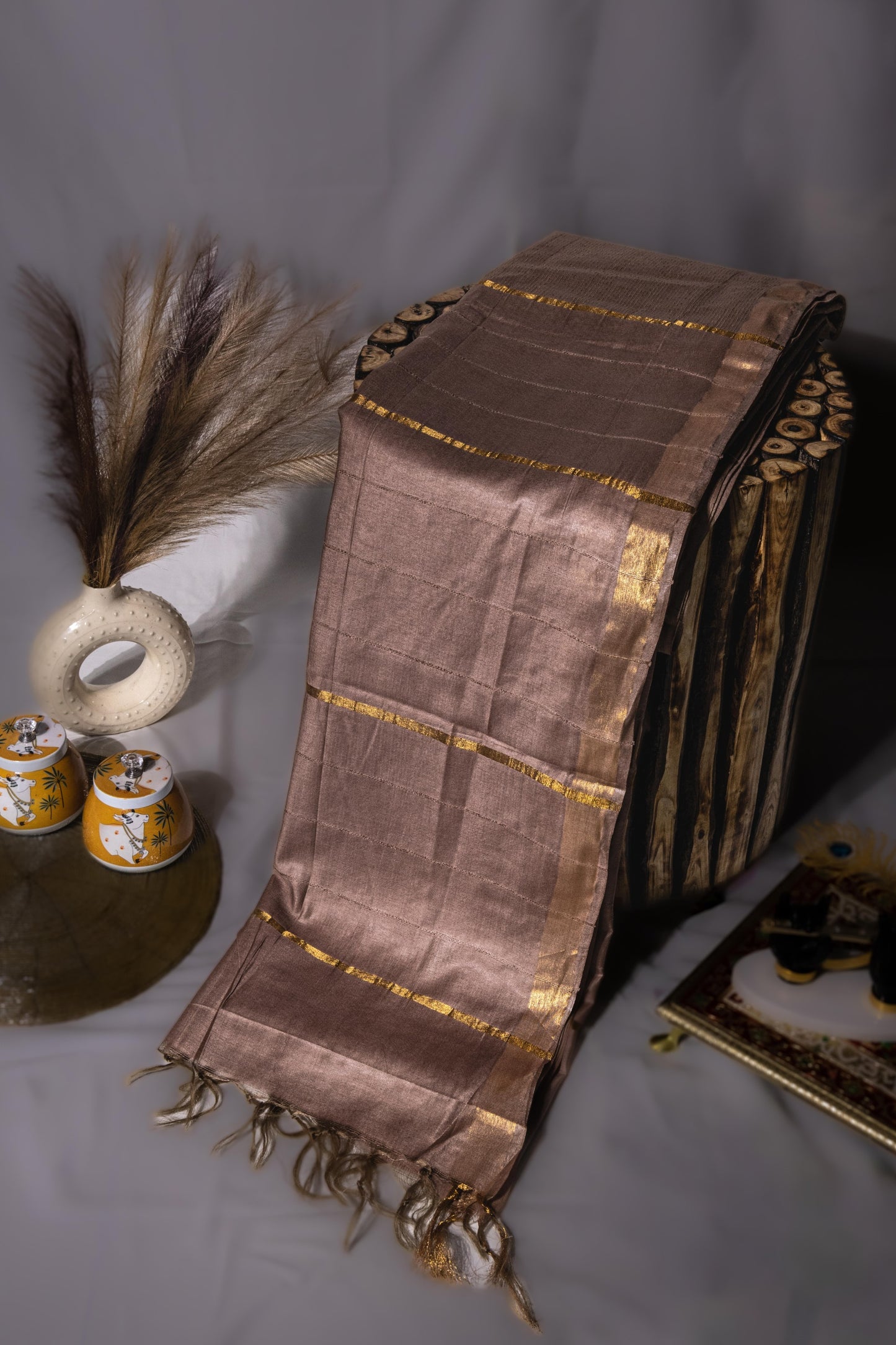 Sutrayan Sunehri Sandhya — Handwoven Bronze Silk Saree with Soft Gold Zari Accents