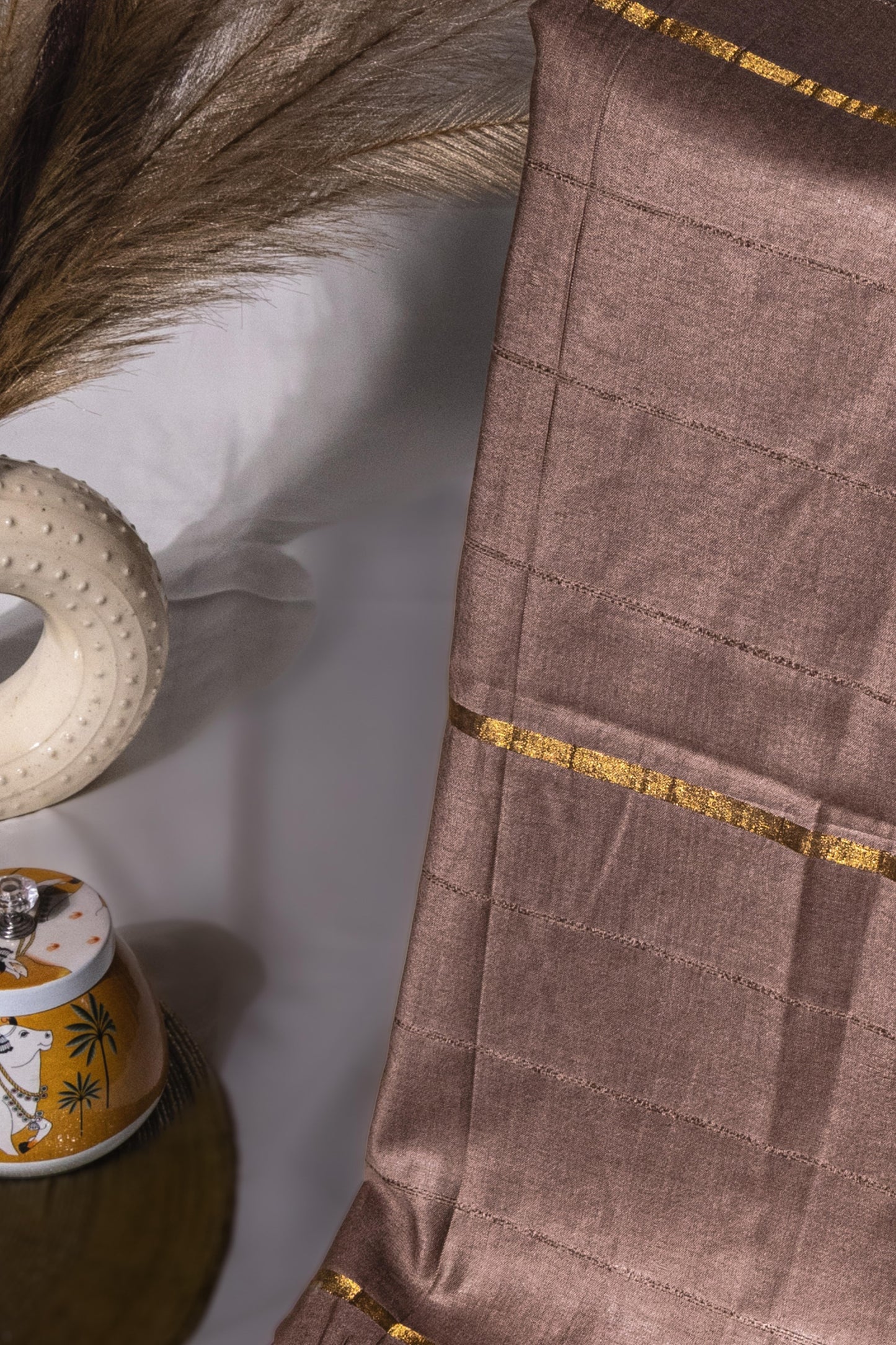 Sutrayan Sunehri Sandhya — Handwoven Bronze Silk Saree with Soft Gold Zari Accents