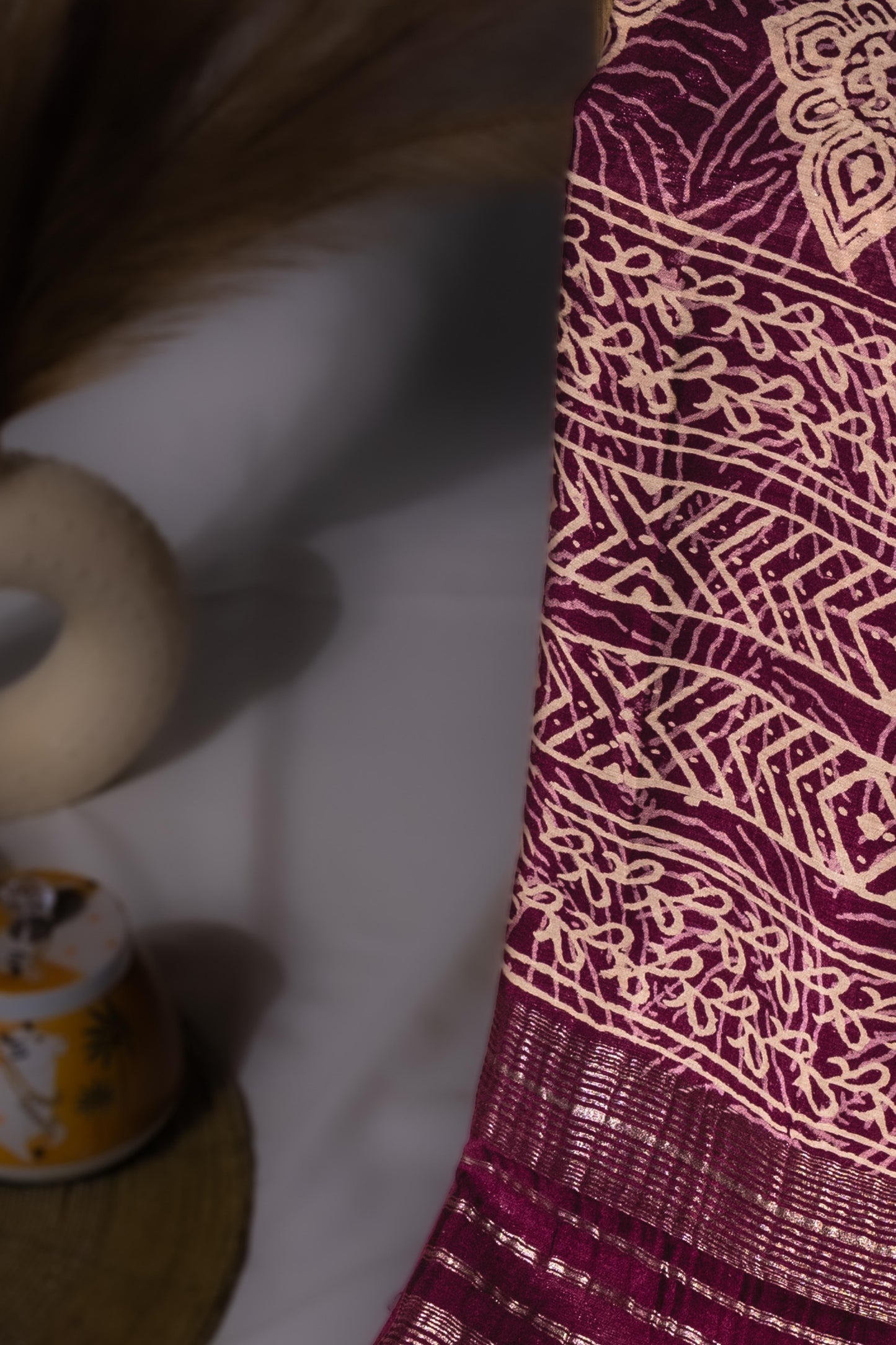 Sutrayan Mohar — Handwoven Mulberry Plum Saree with All-over Cream Flora and Zari Border