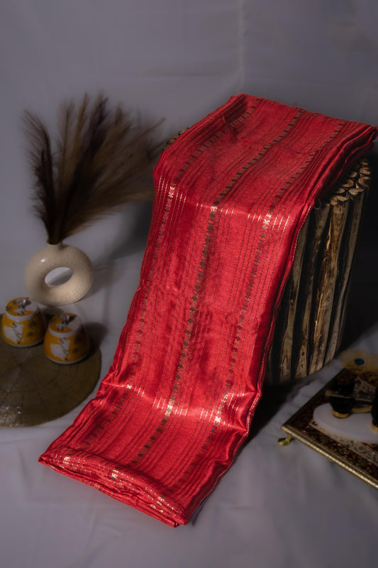 Sutrayan Scarlet Bloom — Handwoven Red Silk Saree with Floral Zari Butta