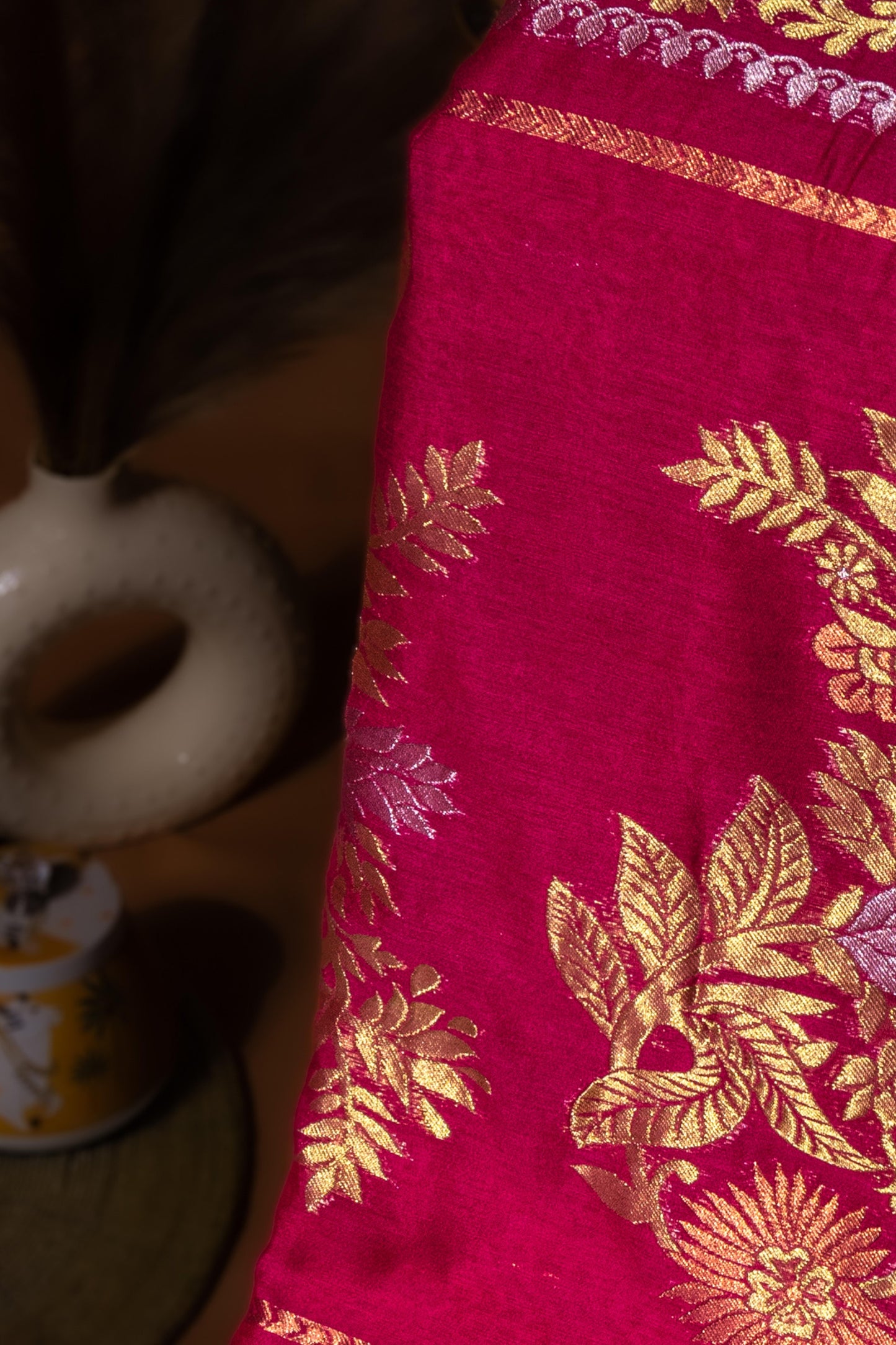 Suryamukhi Glow - Yellow Banarasi Silk Saree with Magenta Contrast Pallu