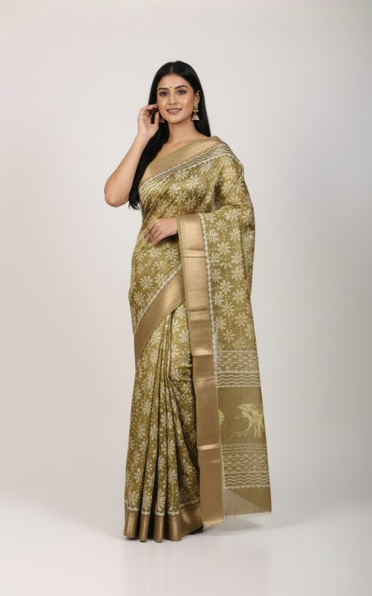 Sutrayan Golden Flora - Pure Chanderi Silk Saree with Floral Zari Weave