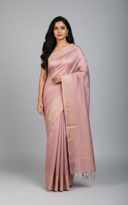 Sutrayan Rose Dust — Handwoven Chanderi Silk Saree in Subtle Blush