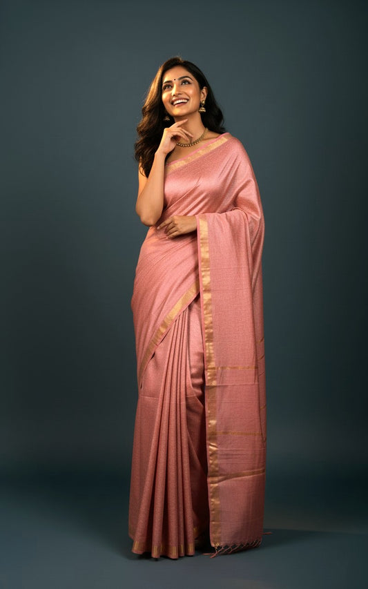 Gulab Zari — Blush Copper Handwoven Silk Saree