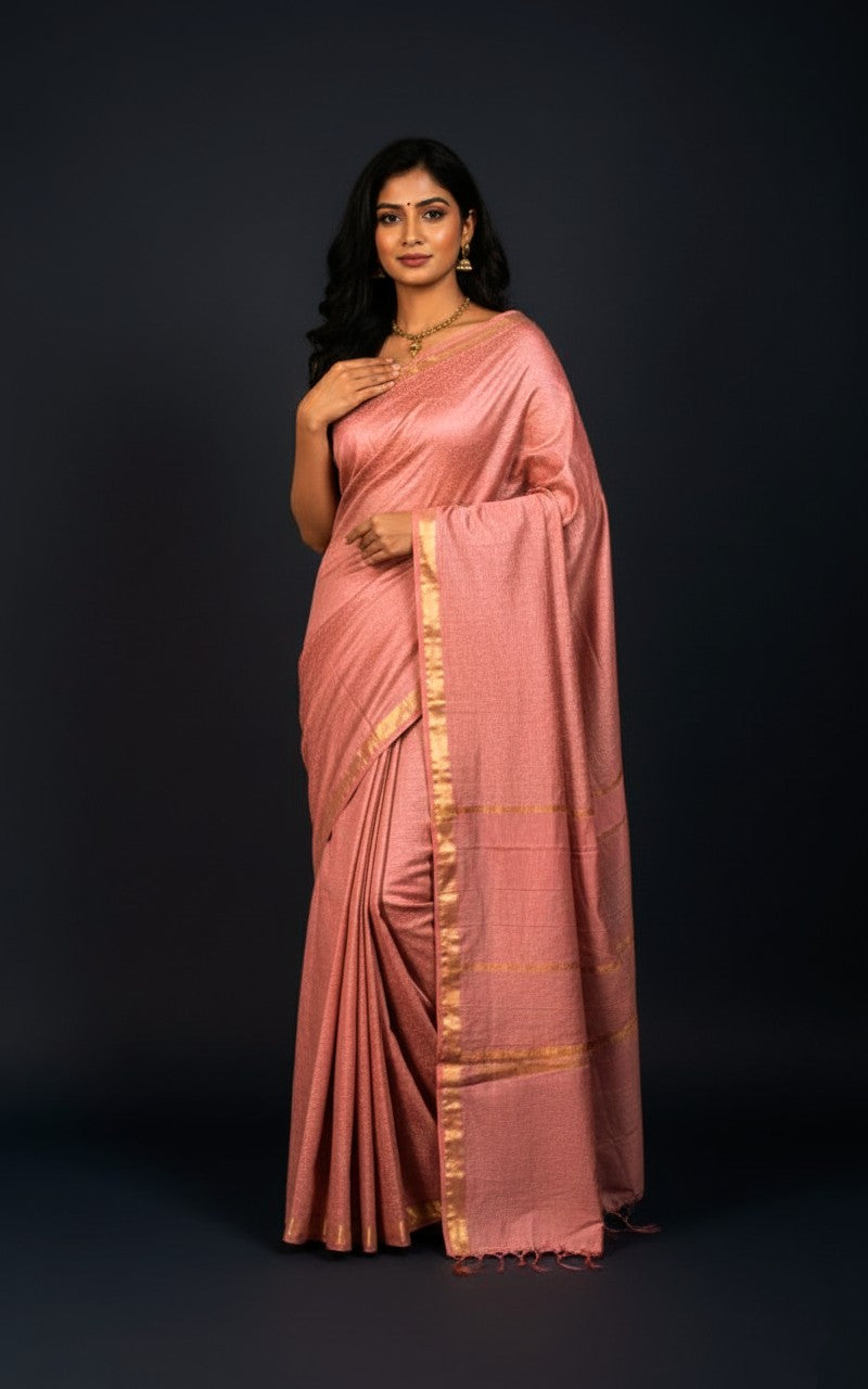 Gulab Zari — Blush Copper Handwoven Silk Saree