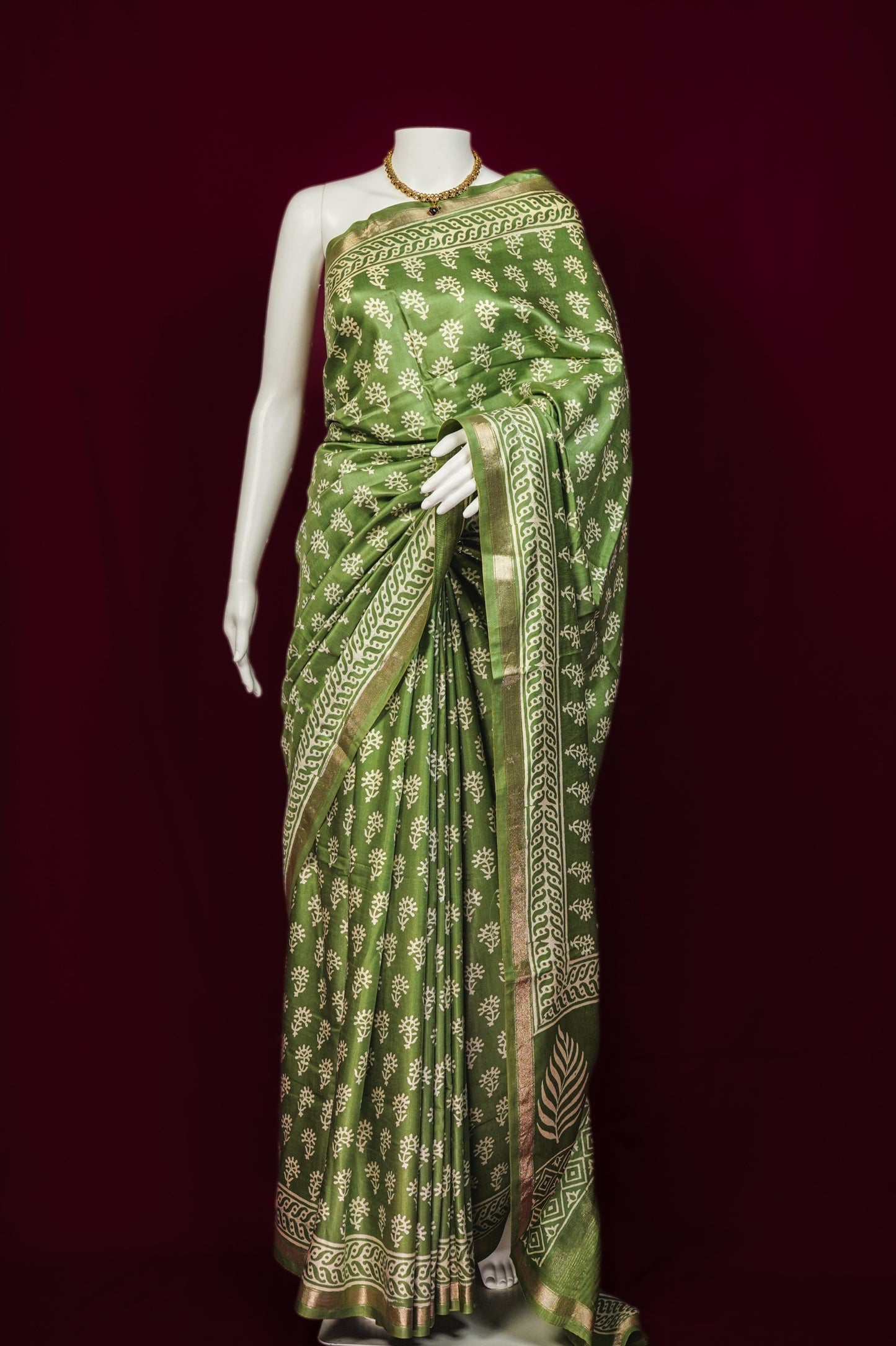 Sutrayan Neem Grace - Olive Green Mulberry Muslin Silk Saree with Floral Buta Work