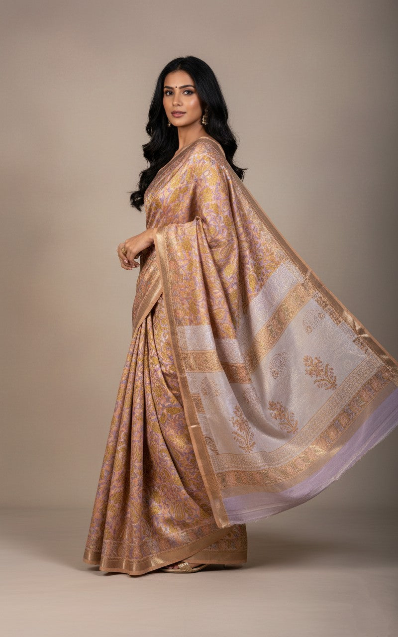 Pushkar Gold - Multicolor Floral Brocade Silk Saree
