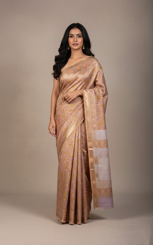 Pushkar Gold - Multicolor Floral Brocade Silk Saree