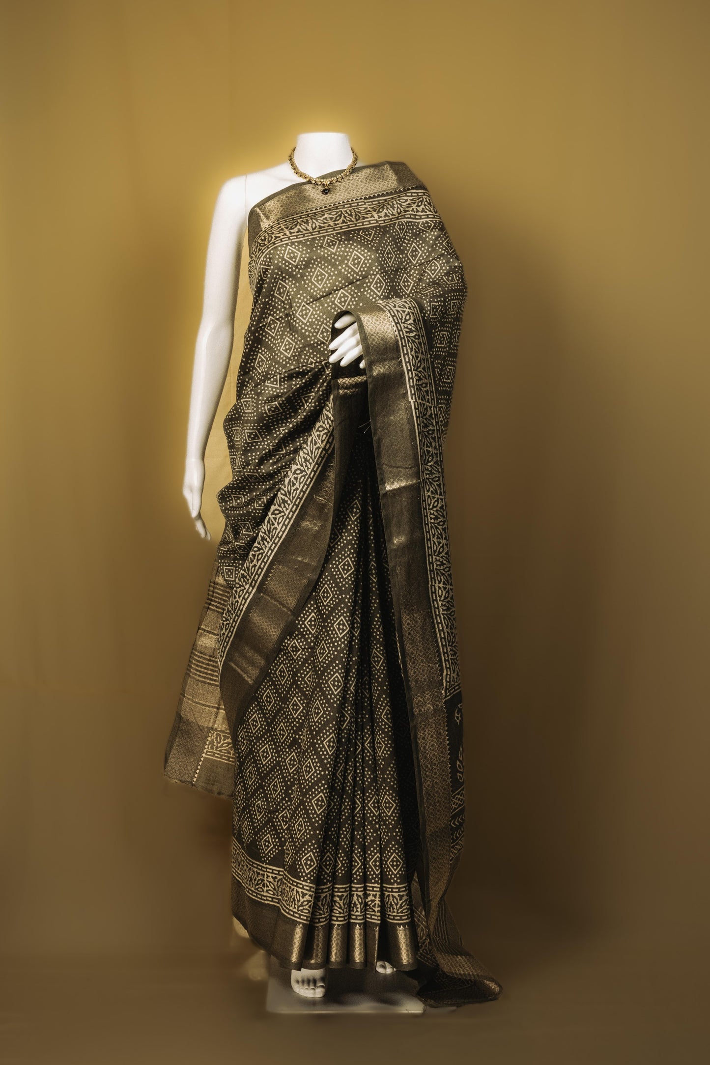 Sutrayan Obsidian Elegance — Soft Silk Saree with Diamond Buta Weave